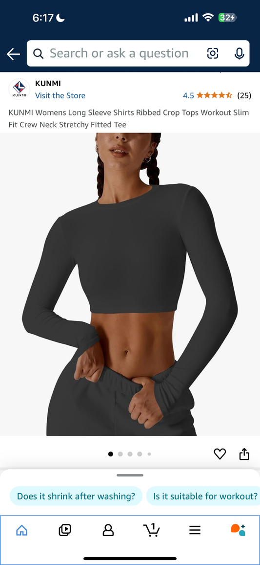 Women's Long Sleeve Ribbed Crop Top - Gray