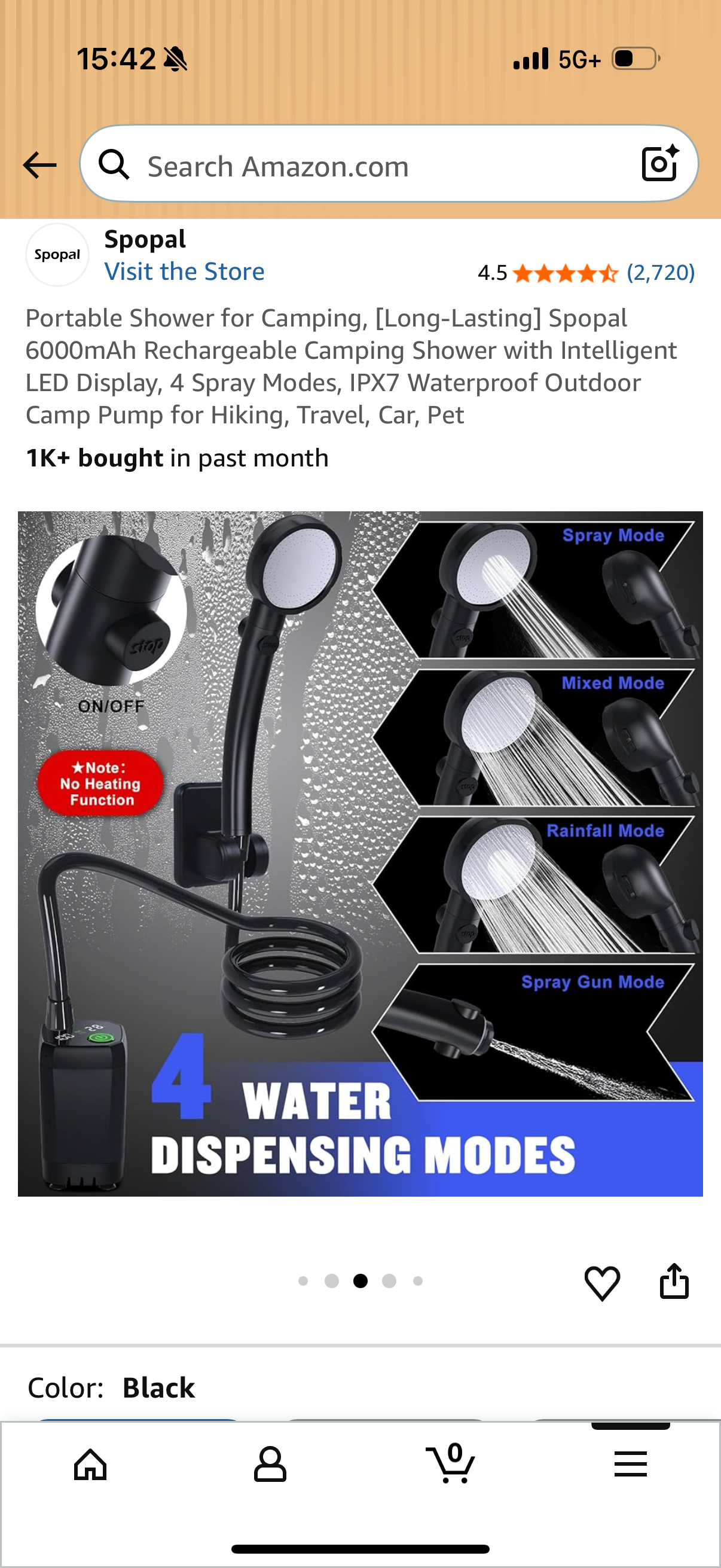 Portable Shower for Camping, [Long-Lasting] Spopal 6000mAh Rechargeable Camping Shower with Intelligent LED Display, 4 Spray Modes, IPX7 Waterproof Outdoor Camp Pump for Hiking, Travel, Car, Pet