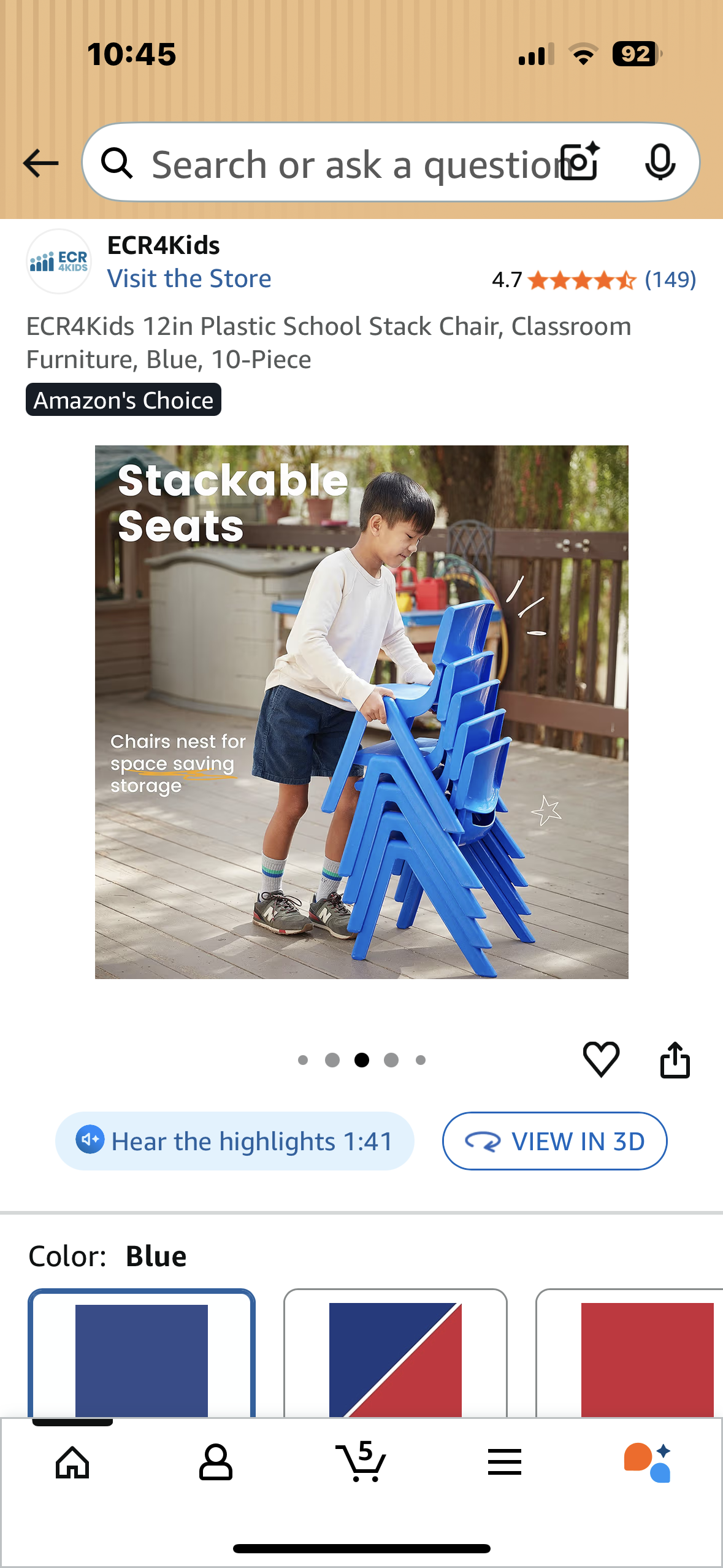 10 Chairs -  12in Plastic School Stack Chair, Classroom Furniture, Blue, 10-Piece (R723)