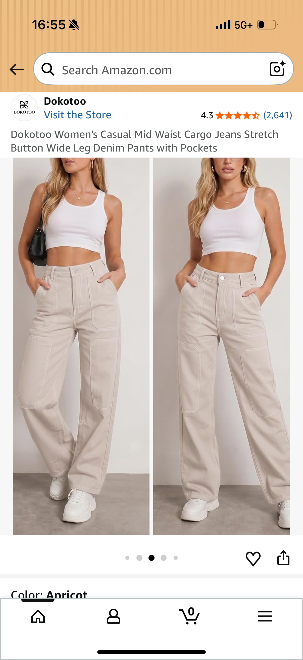 Dokotoo Women's Casual Mid Waist Cargo Jeans Stretch Button Wide Leg Denim Pants with Pockets Size 10