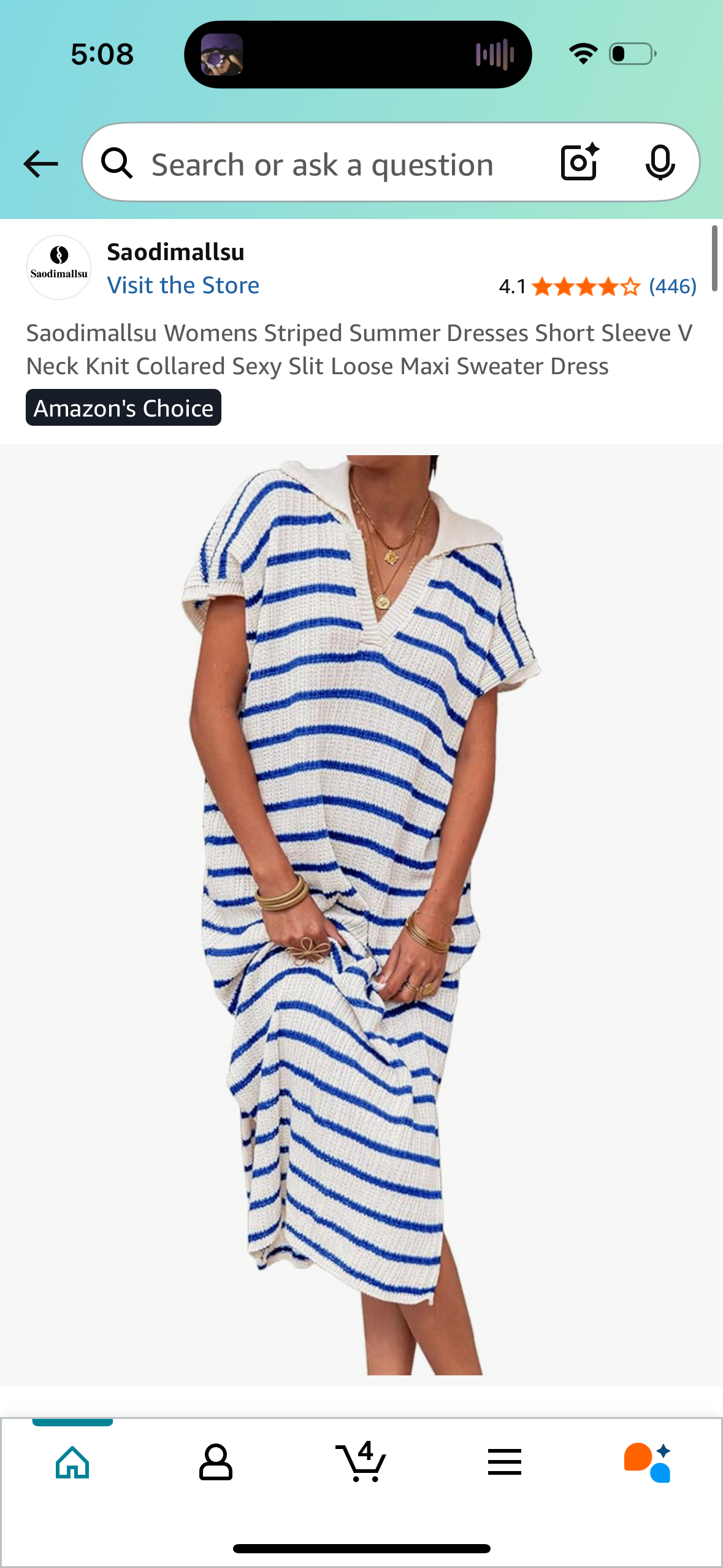 Women's Striped Summer Dress, Short Sleeve V Neck Knit Collared Maxi Sweater Dress (Size XL)