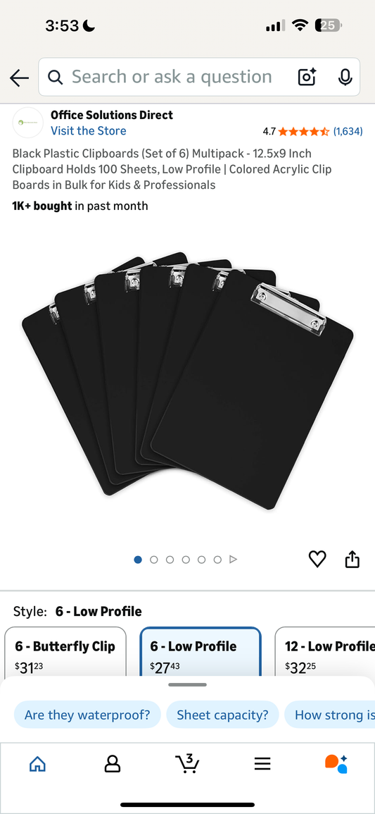 Black Plastic Clipboards (Set of 5) Multipack - 12.5x9 Inch Clipboard Holds 100 Sheets, Low Profile | Colored Acrylic Clip Boards in Bulk for Kids & Professionals