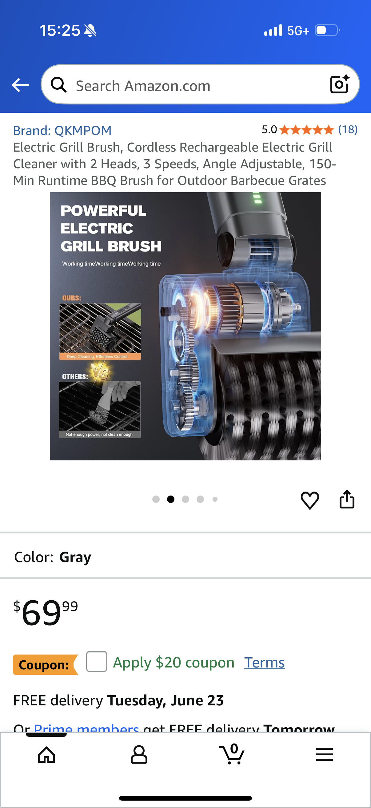 Electric Grill Brush, Cordless Rechargeable Electric Grill Cleaner with 2 Heads, 3 Speeds, Angle Adjustable, 150-Min Runtime BBQ Brush for Outdoor Barbecue Grates