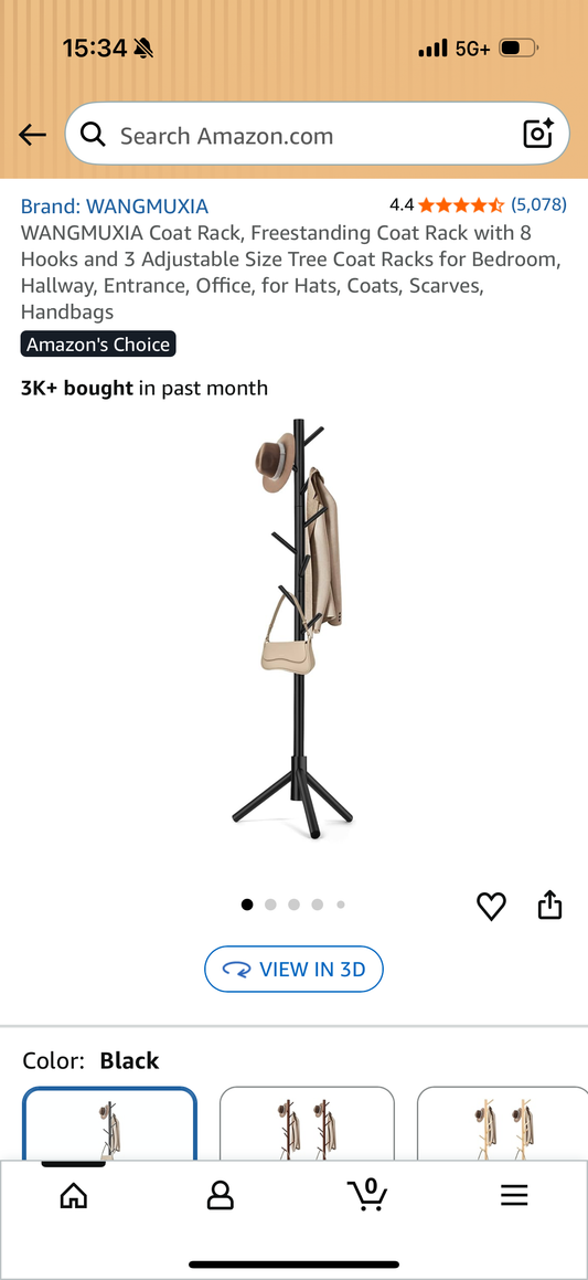 Coat Rack, Freestanding Coat Rack with 8 Hooks and 3 Adjustable Size Tree Coat Racks for Bedroom, Hallway, Entrance, Office, for Hats, Coats, Scarves, Handbags
