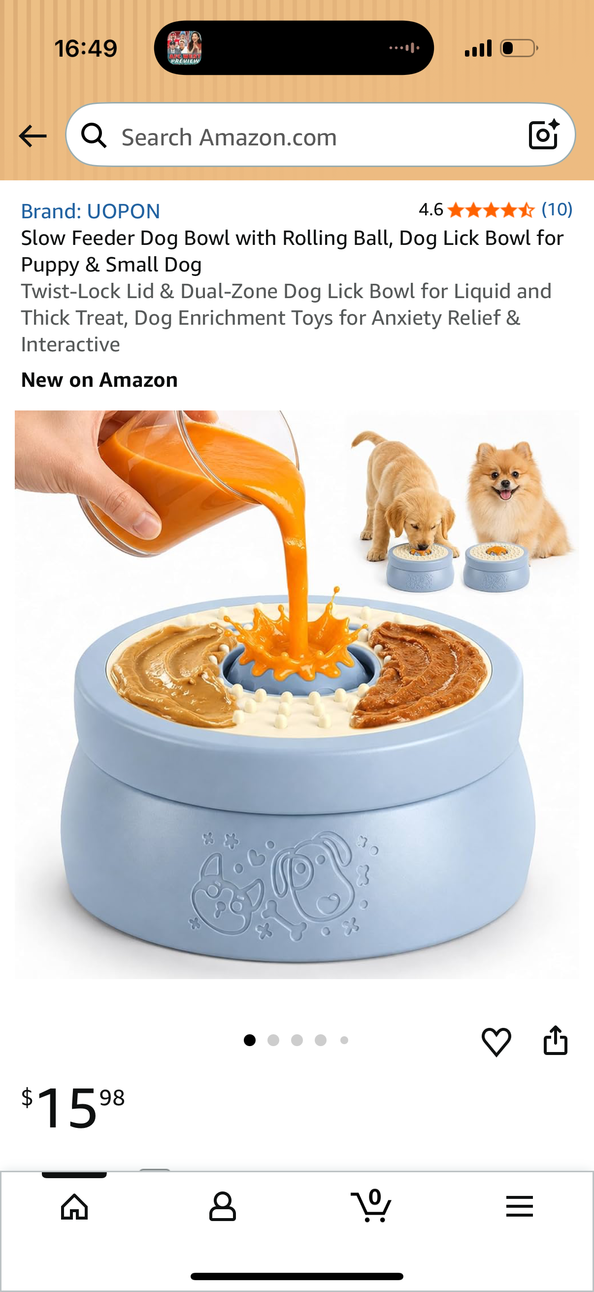Slow Feeder Dog Bowl with Rolling Ball, Dog Lick Bowl for Puppy & Small Dog Twist-Lock Lid & Dual-Zone Dog Lick Bowl for Liquid and Thick Treat, Dog Enrichment Toys for Anxiety Relief & Interaction