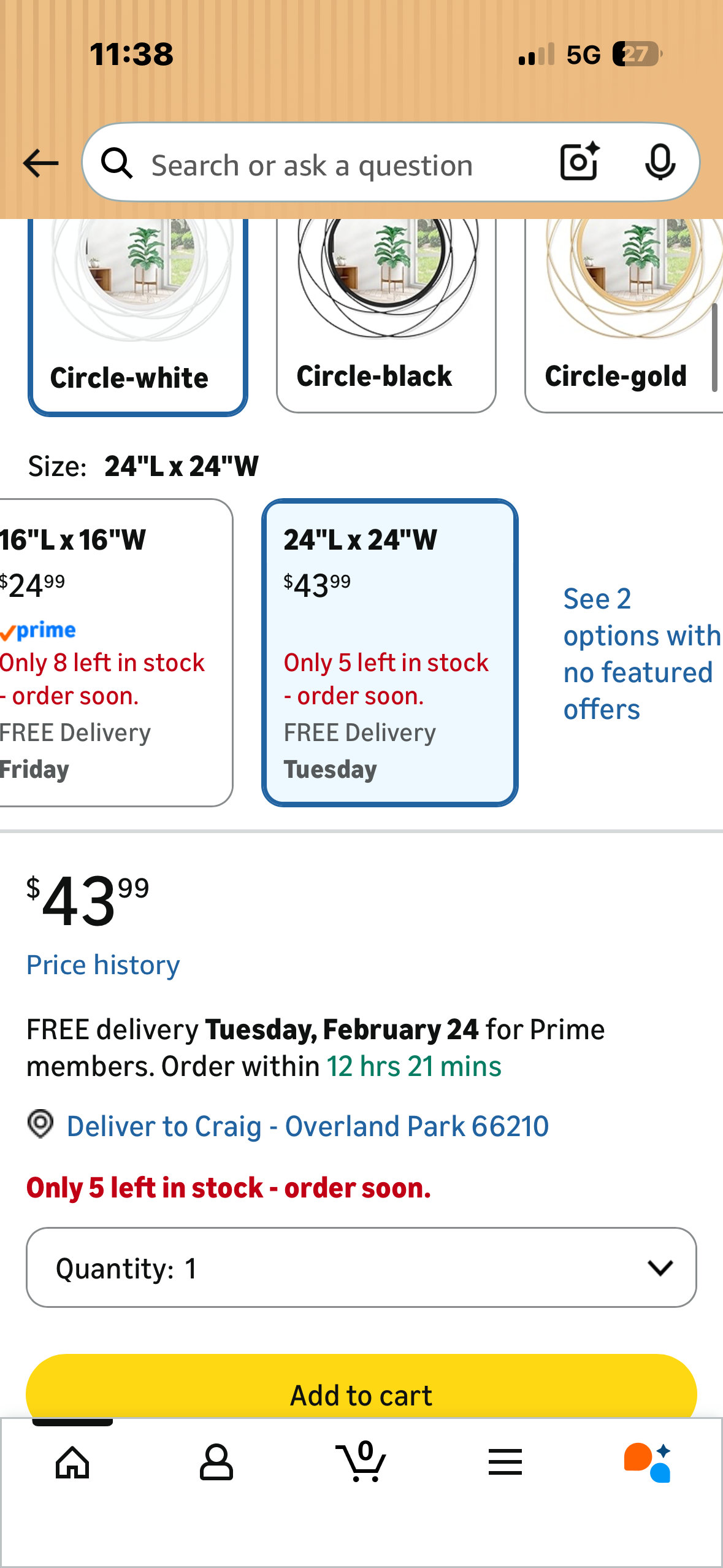 24” Round Mirror, White Circular Wall Mirror for Bathroom, Vanity, Living Room, Bathroom, Bedroom, Hallway Decor 
(M497)