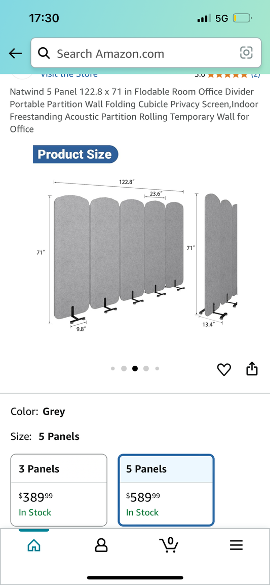 5 Panel Office Partition 123”x71” (O426)
