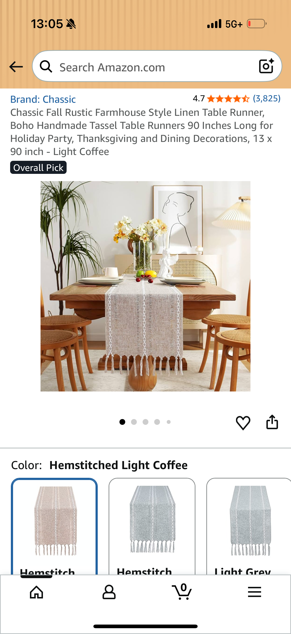 Chassic Fall Rustic Farmhouse Style Linen Table Runner, Boho Handmade Tassel Table Runners 90 Inches Long for Holiday Party, Thanksgiving and Dining Decorations, 13 x 90 inch - Light Coffee