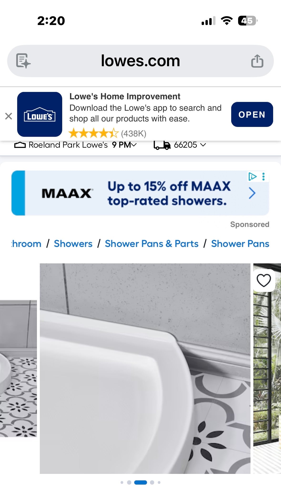 OVE 33”x33”x 4” Corner Shower Base with Standard Drain 15SBU -BEE233-WHTAC (B1214)