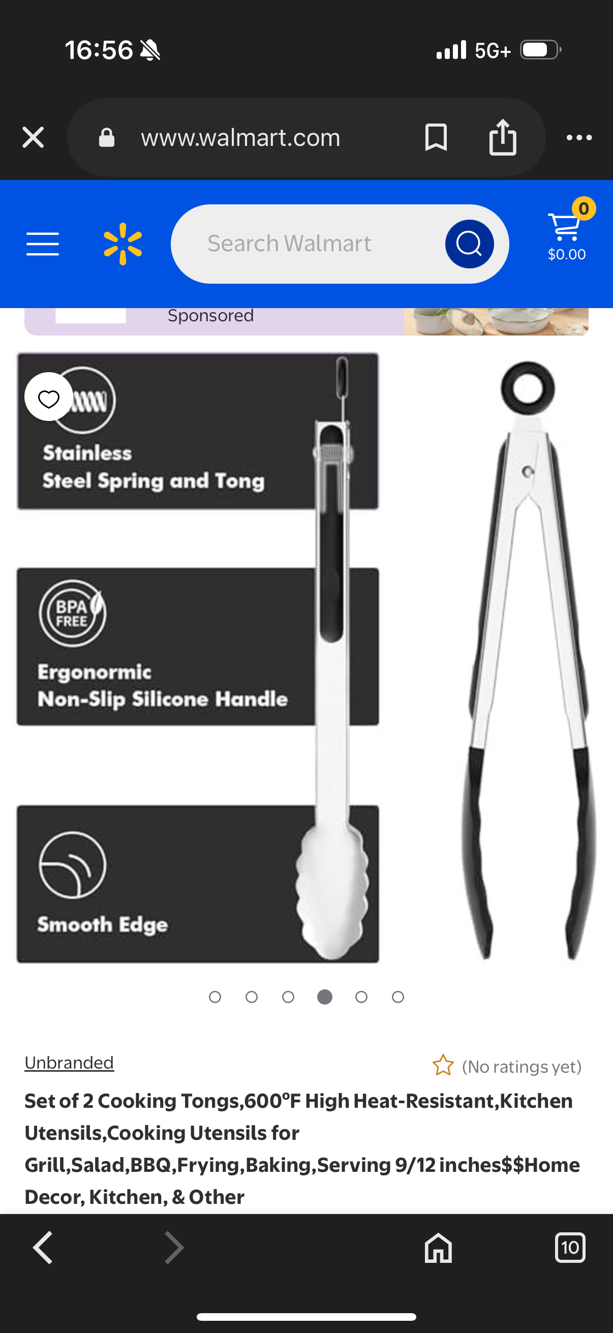 ChefAide Set of 2 Cooking Tongs, 600ºF High Heat-Resistant,Kitchen Utensils