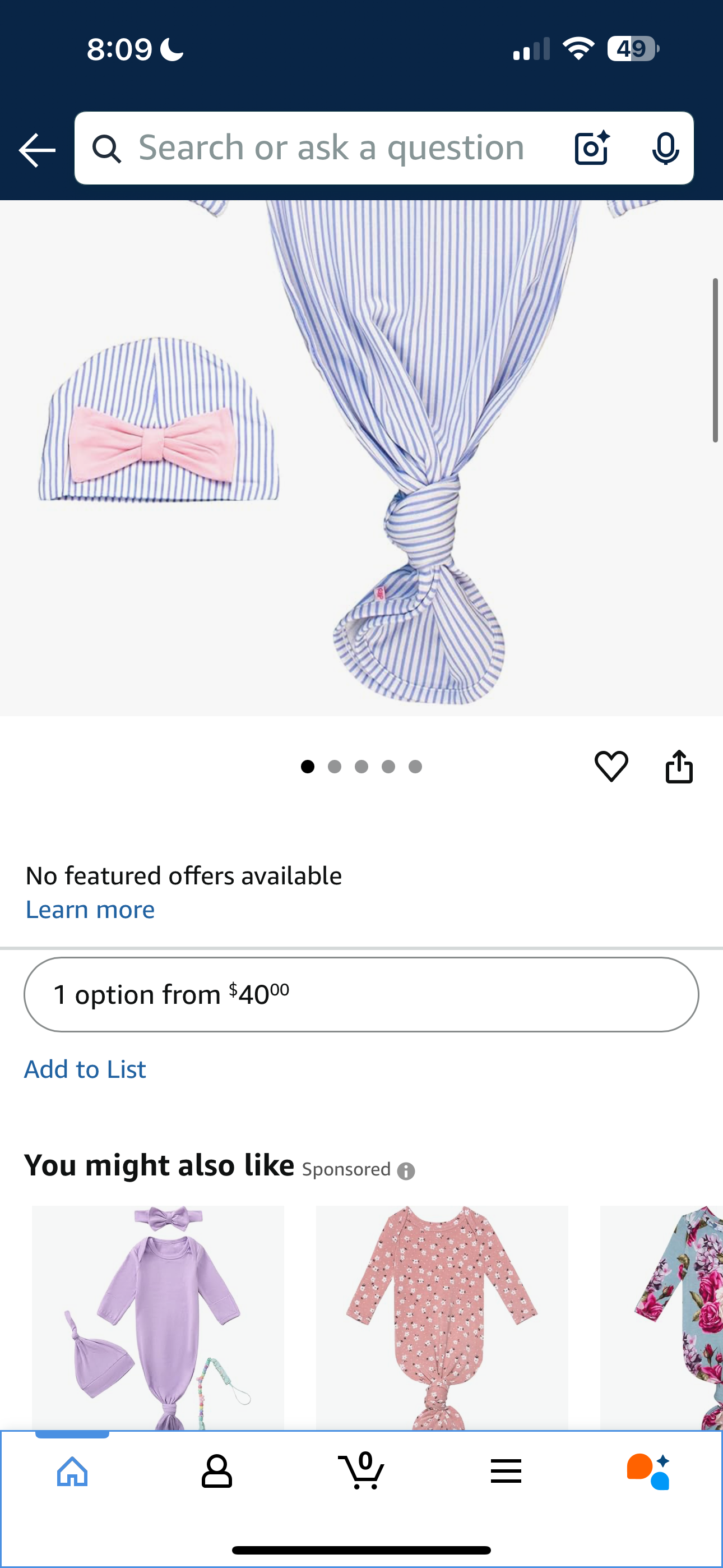 RuffleButts Dots Blue & White Micro Stripe Knotted Sleep Gown & Hat Set - Newborn-3m