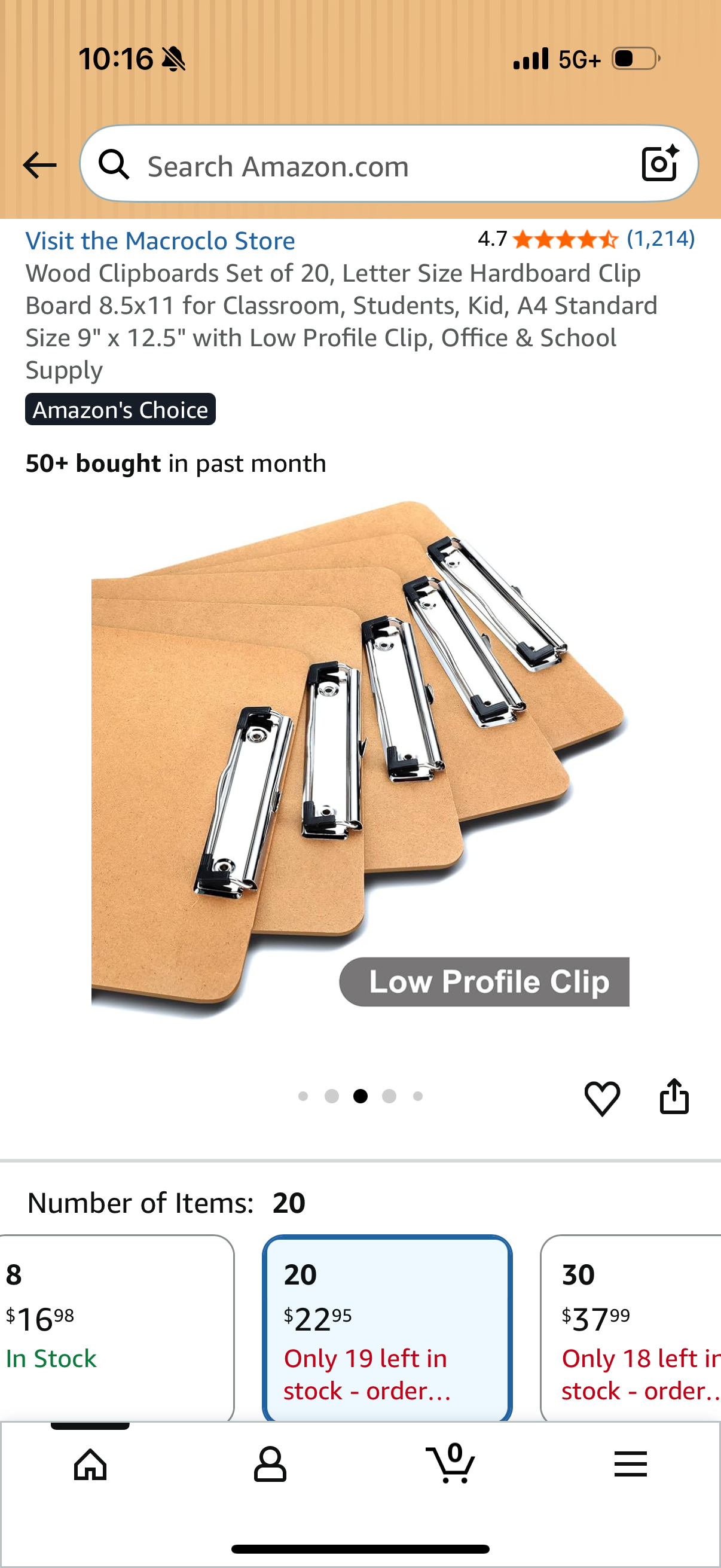Wood Clipboards Set of 20, Letter Size Hardboard Clip Board 8.5x11 for Classroom, Students, Kid, A4 Standard Size 9" x 12.5" with Low Profile Clip, Office & School Supply