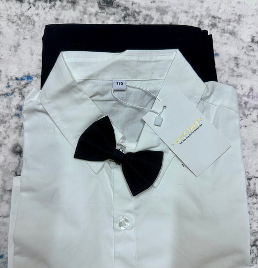 Boy's Gentleman Black And White Long Sleeve Suit Set (Size 8-9Y)