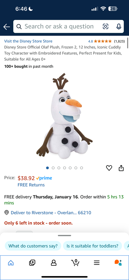 Disney Store Official Olaf Plush, Frozen 2, 12 Inches, Iconic Cuddly Toy Character with Embroidered Features, Perfect Present for Kids, Suitable for All Ages