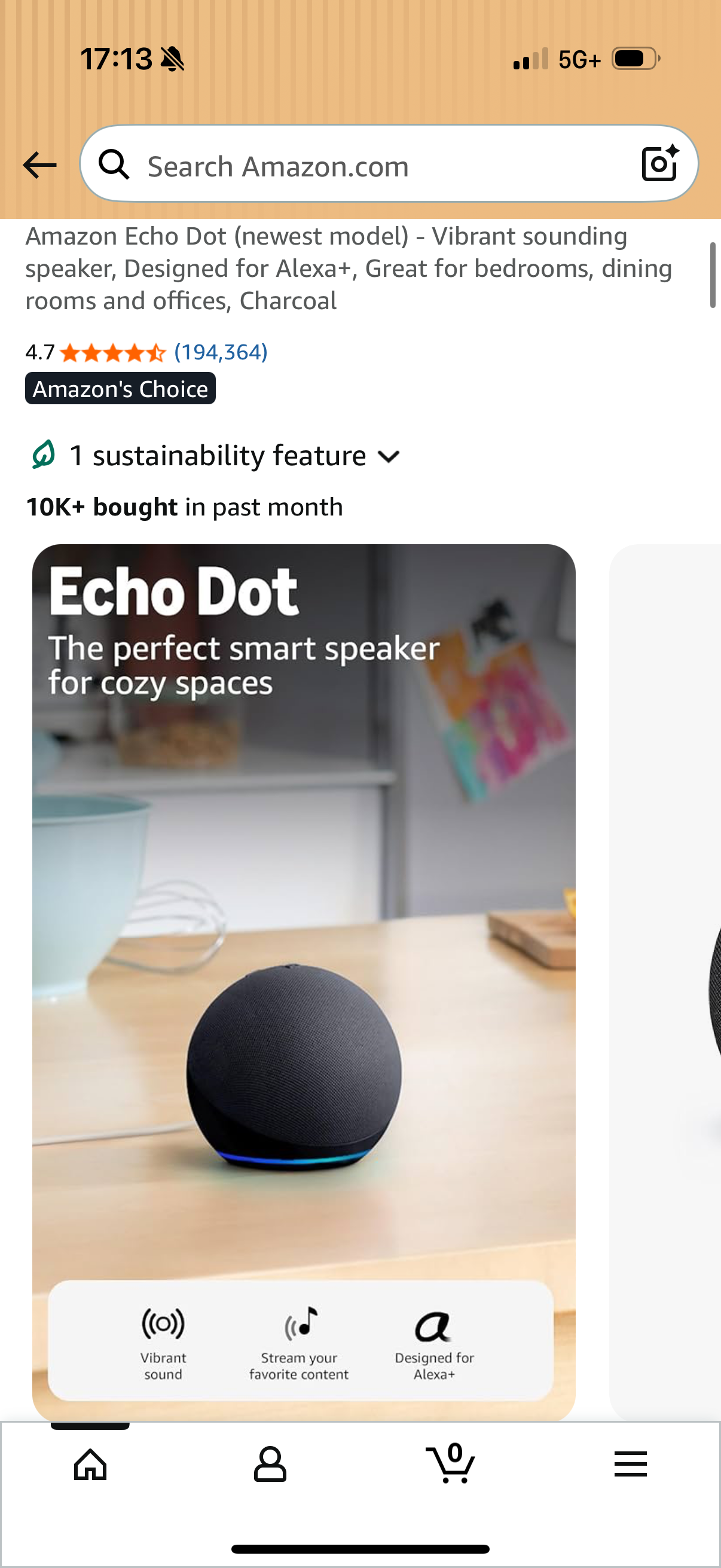 Amazon Echo Dot - Vibrant sounding speaker, Designed for Alexa+, Great for bedrooms, dining inrooms and offices, Charcoal