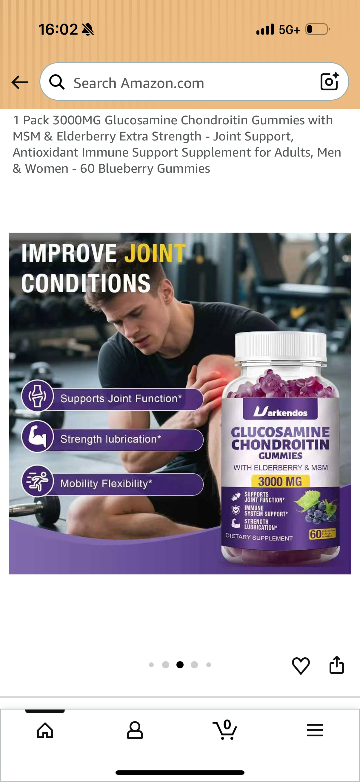 1 Pack 3000MG Glucosamine Chondroitin Gummies with MSM & Elderberry Extra Strength - Joint Support, Antioxidant Immune Support Supplement for Adults, Men & Women - 60 Blueberry Gummies BB:12/26
