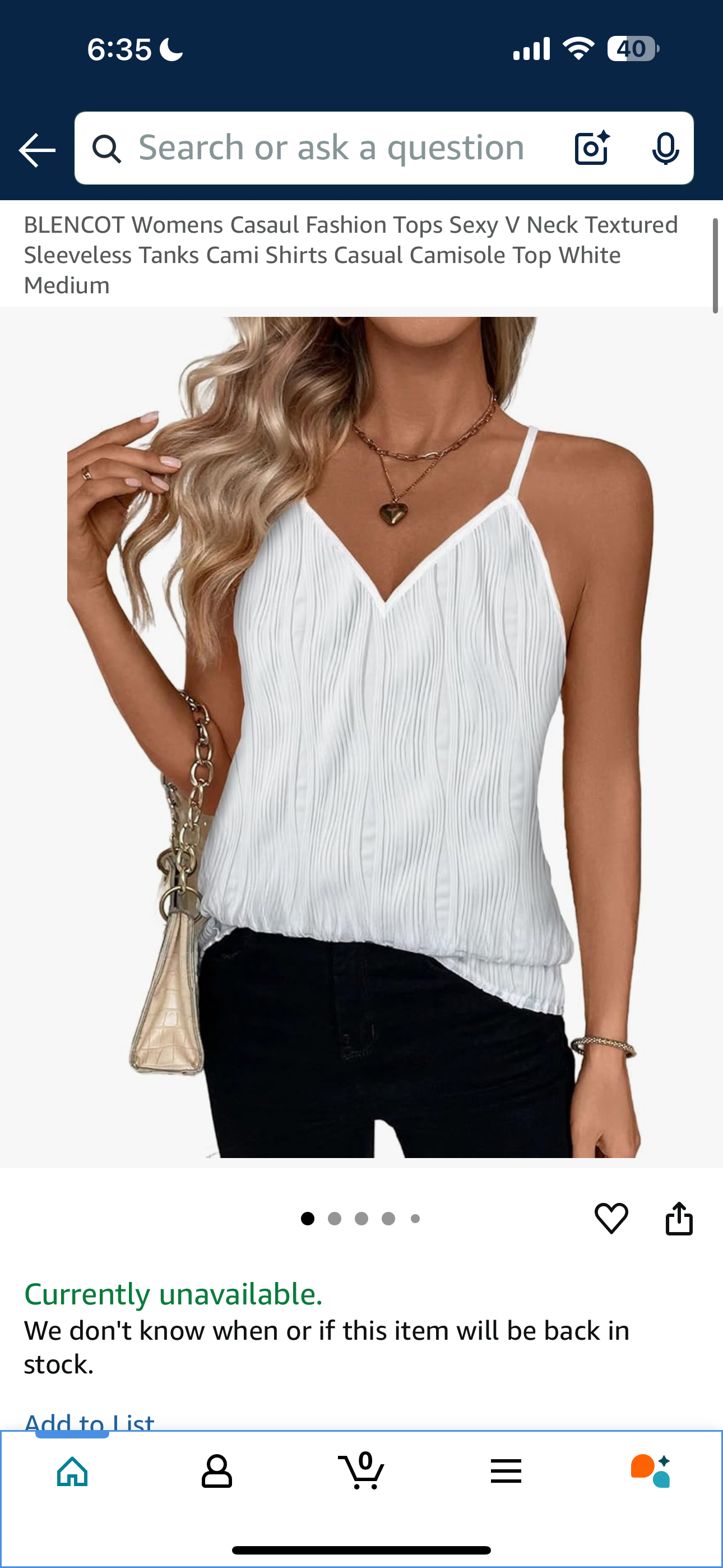 BLENCOT Womens Casaul Fashion Tops Sexy V Neck Textured Sleeveless Tanks Cami Shirts Casual Camisole Top White (Size Medium)
