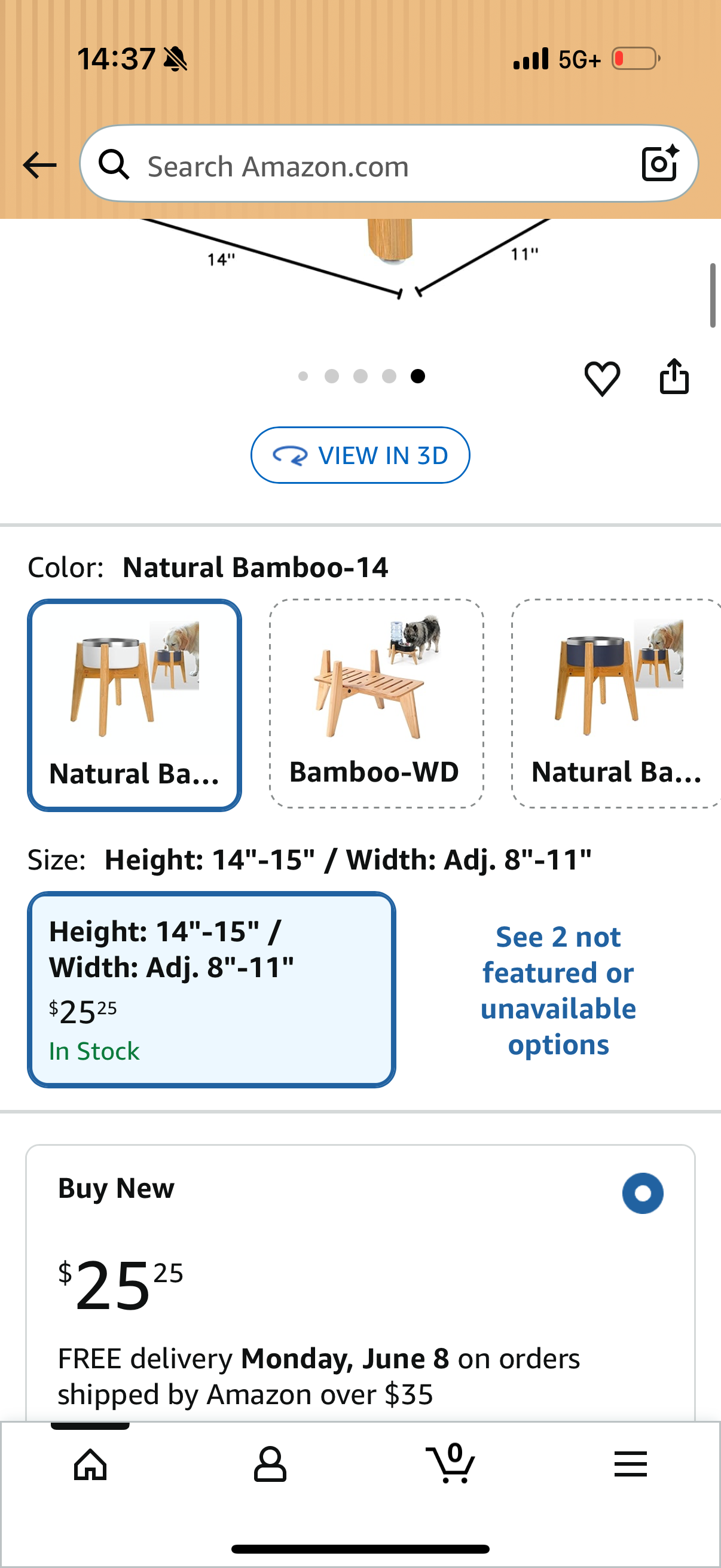 Dog Bowl Stand for Large Breed - Raise, Elevate Bowls to 14-inch High - Adjustable, Fits Any Single Pet Food/Water Feeders and Fountains - Durable Bamboo