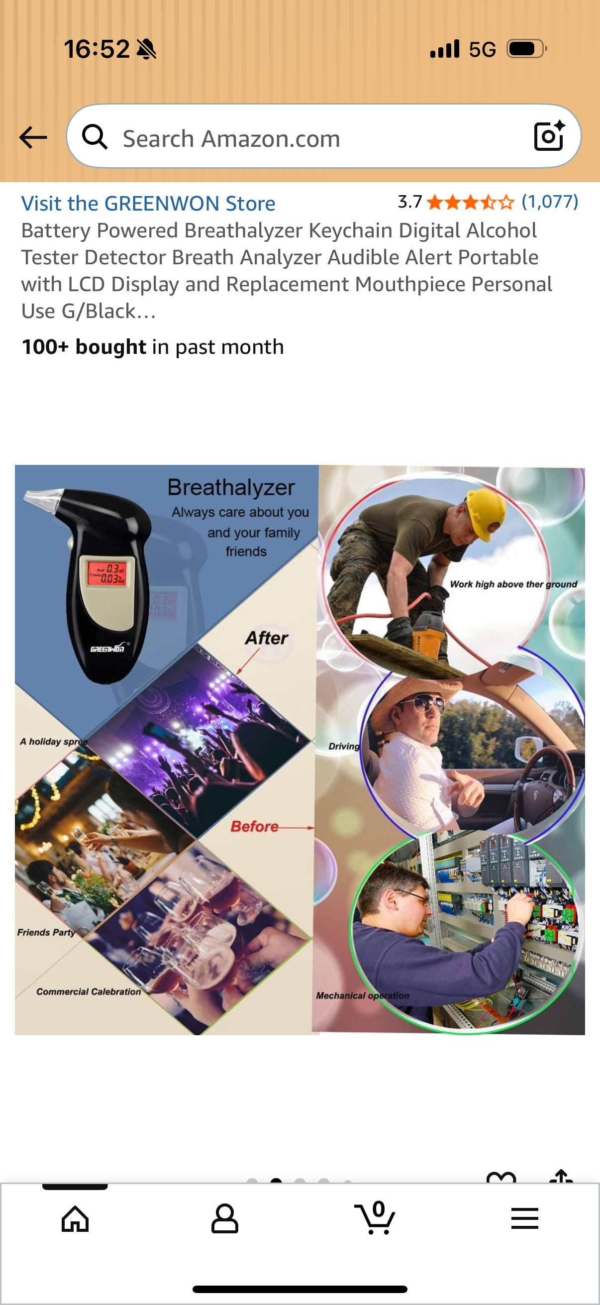 Battery Powered Breathalyzer Keychain Digital Alcohol Tester Detector Breath Analyzer Audible Alert Portable with LCD Display and Replacement Mouthpiece Personal Use G/Black