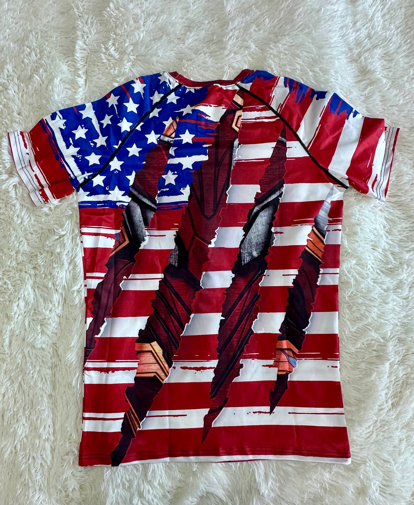 Men's fitness compression short sleeve shirt, iron man/American flag (Size XL)
