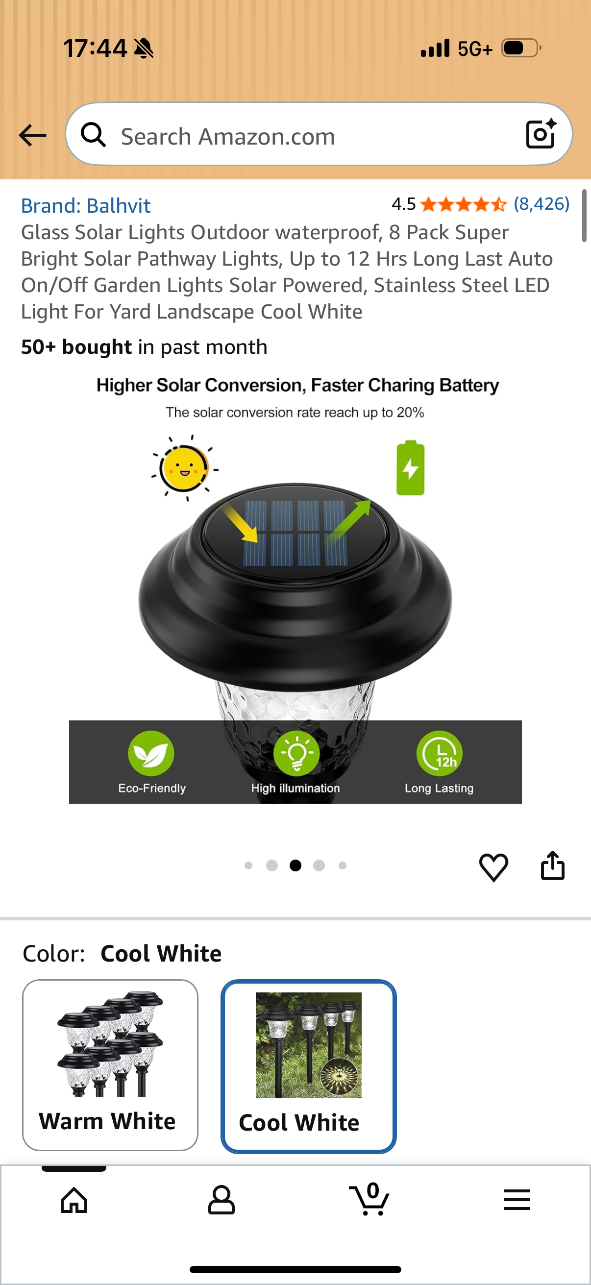 Glass Solar Lights Outdoor waterproof, 8 Pack Super Bright Solar Pathway Lights, Up to 12 Hrs Long Last Auto On/Off Garden Lights Solar Powered, Stainless Steel LED Light For Yard Landscape Cool White