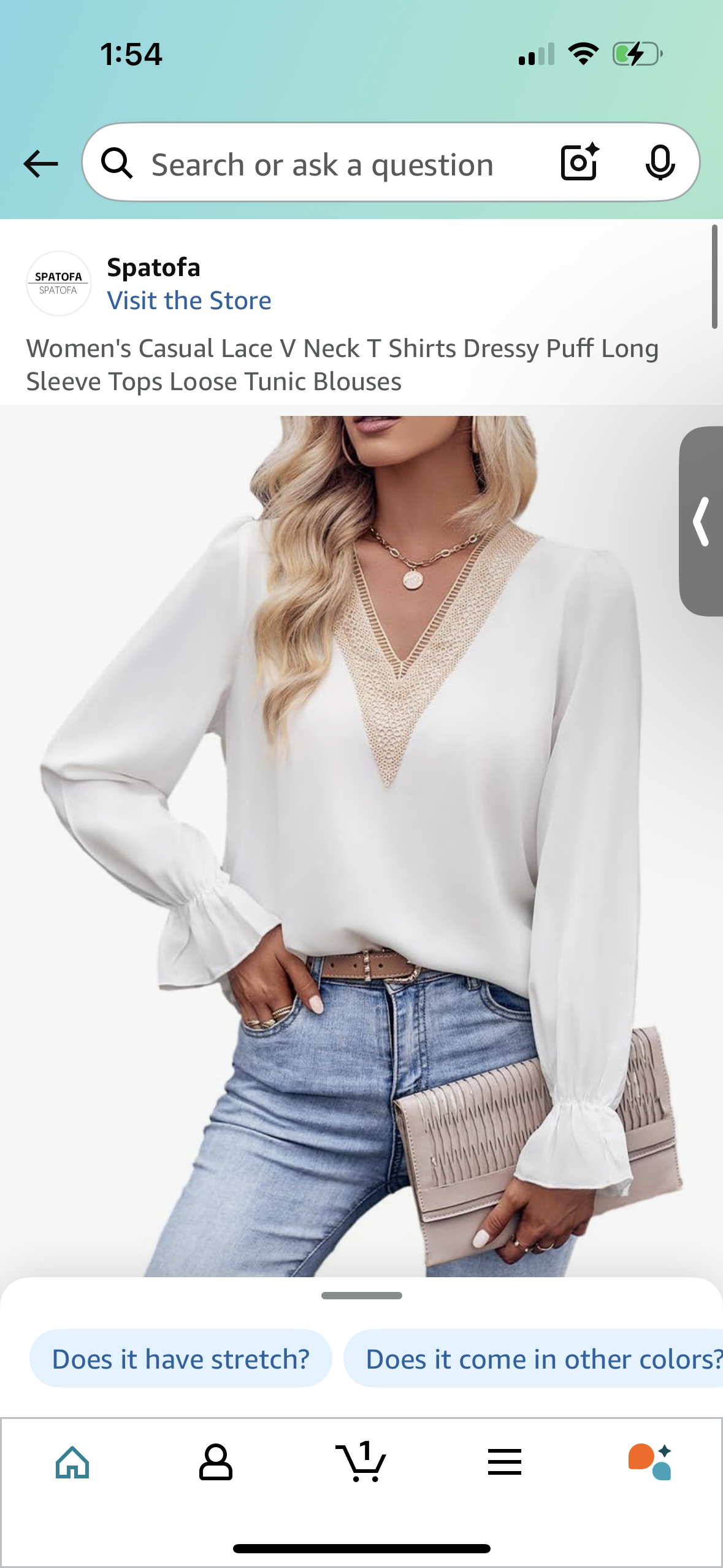 Women's Casual Lace V Neck T Shirt, Dressy Puff Long Sleeve Loose Blouse (Size L)