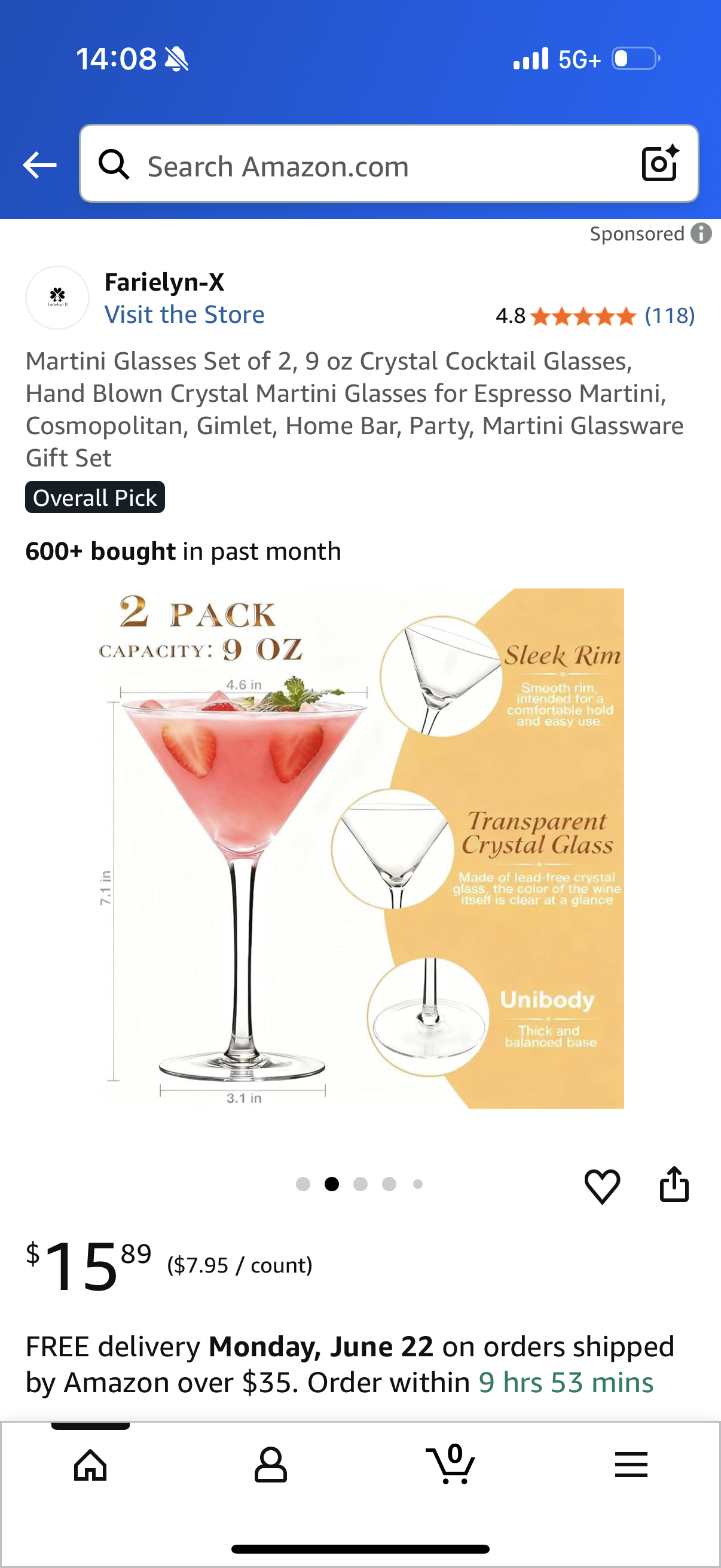 Martini Glasses Set of 2, 9 oz Crystal Cocktail Glasses, Hand Blown Crystal Martini Glasses for Espresso Martini, Cosmopolitan, Gimlet, Home Bar, Party, Martini Glassware Gift Set