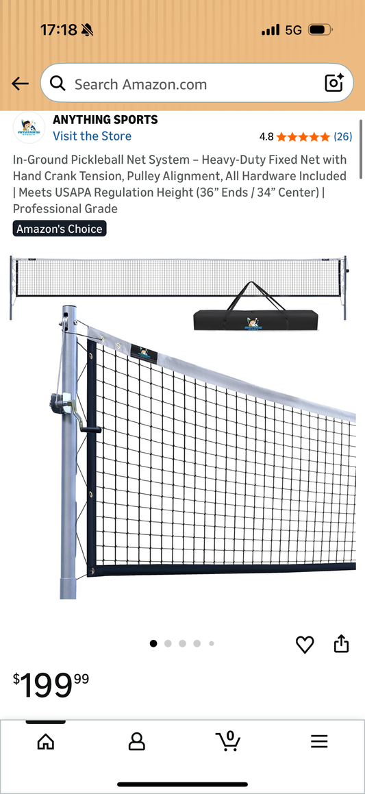 In-Ground Pickleball Net System – Heavy-Duty Fixed Net with Hand Crank Tension, Pulley Alignment, All Hardware Included | Meets USAPA Regulation Height (36” Ends / 34” Center) | Professional Grade (G997)