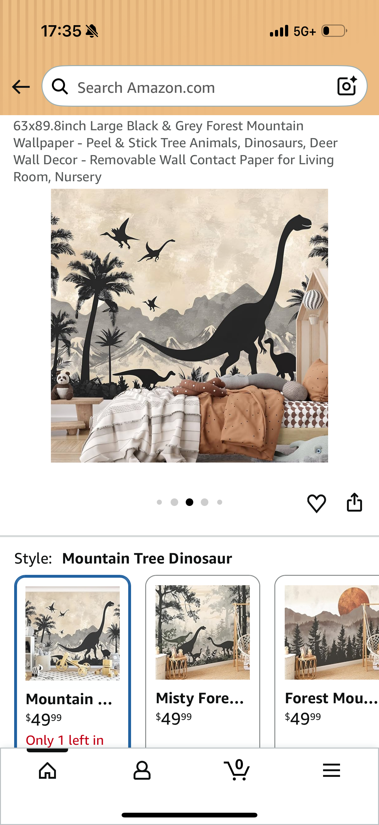 63x89.8inch Large Black & Grey Forest Mountain Wallpaper - Peel & Stick Tree Animals, Dinosaurs, Deer Wall Decor - Removable Wall Contact Paper for Living Room, Nursery