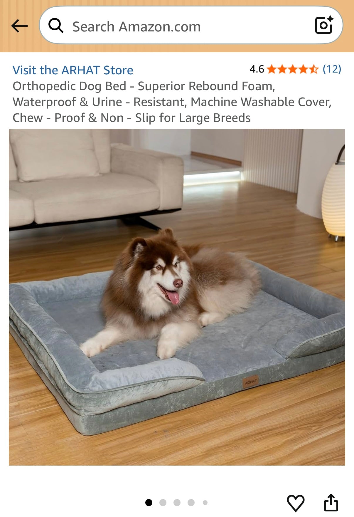 Orthopedic Dog Bed, Deep Grey, Size Large