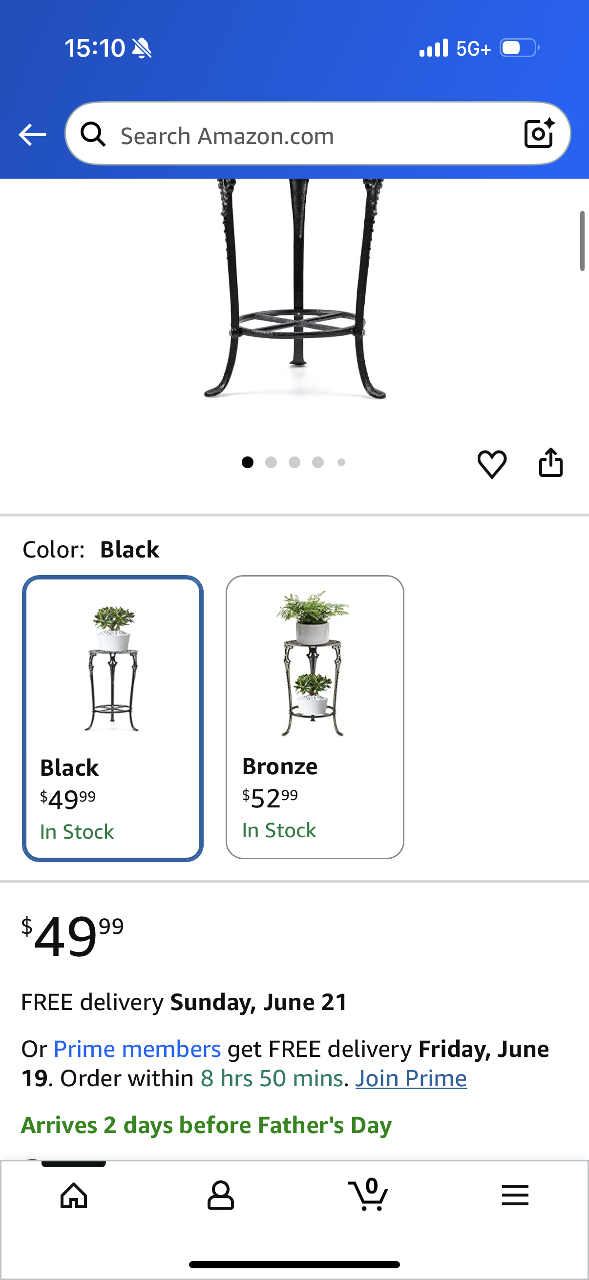 Plant Stand 18.8 Inches Tall, Cast Iron Potted Plant Stand, 2-Tier Metal Planter Stand, Flower Pot Stand for Living Room, Bedroom, Kitchen Decor (Black)