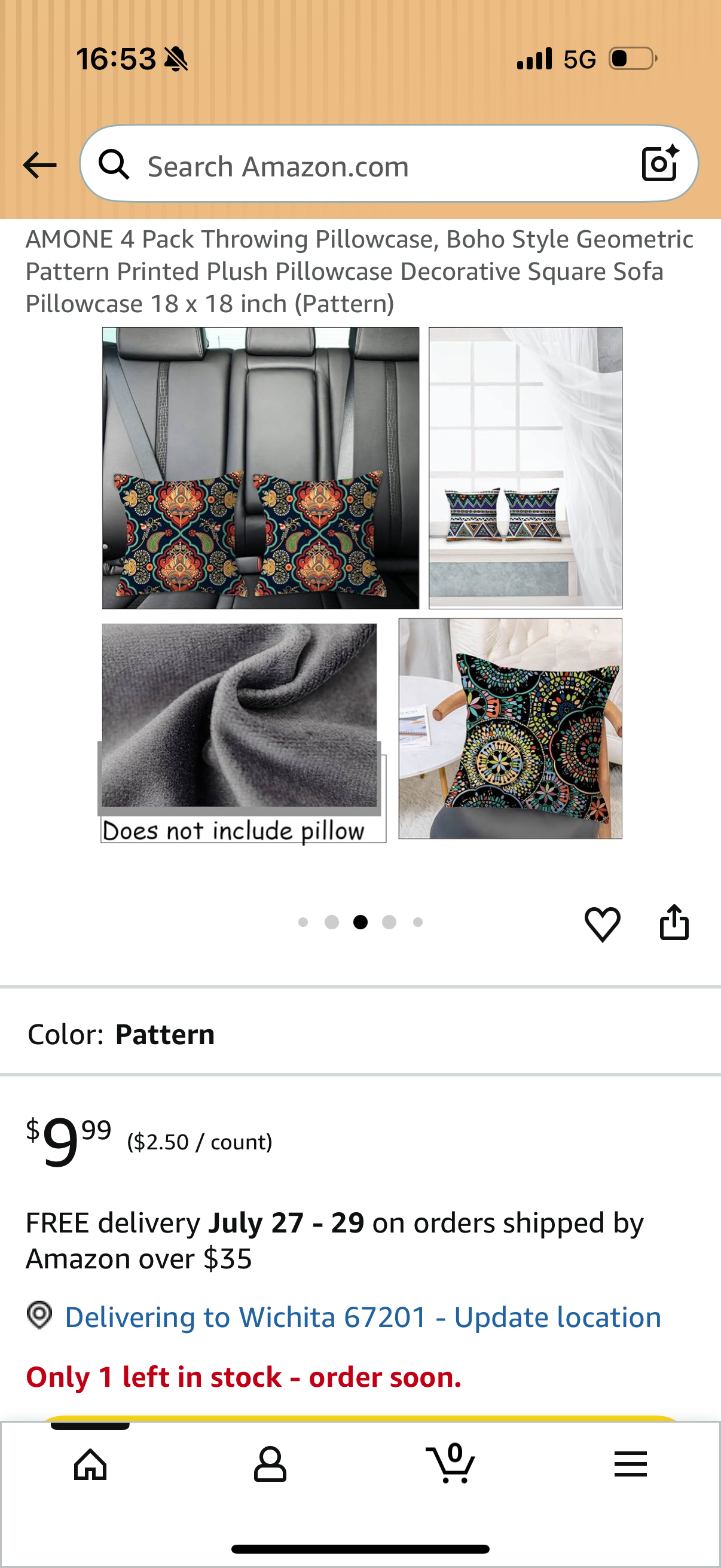 4 Pack Throwing Pillowcase, Boho Style Geometric Pattern Printed Plush Pillowcase Decorative Square Sofa Pillowcase 18 x 18 inch