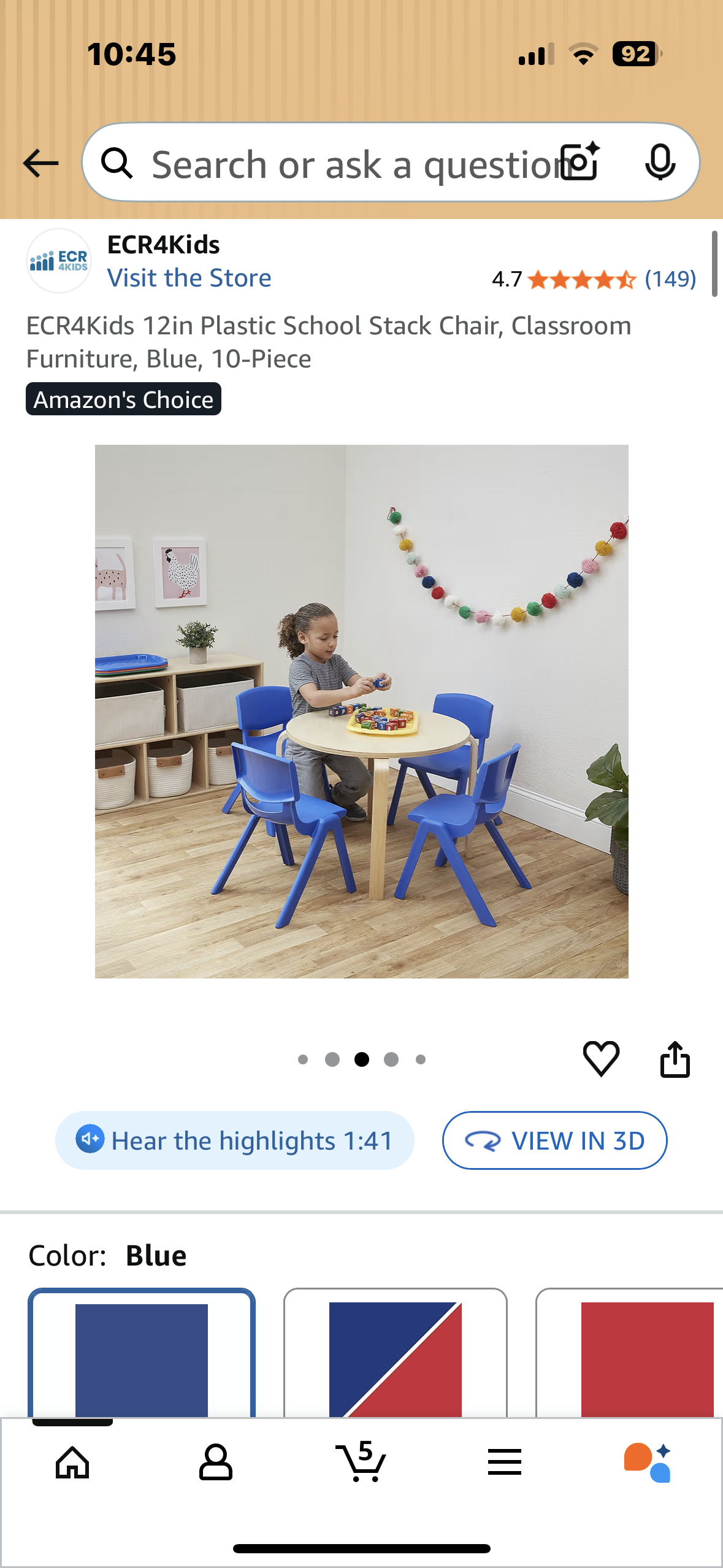 10 Chairs -  12in Plastic School Stack Chair, Classroom Furniture, Blue, 10-Piece (R723)