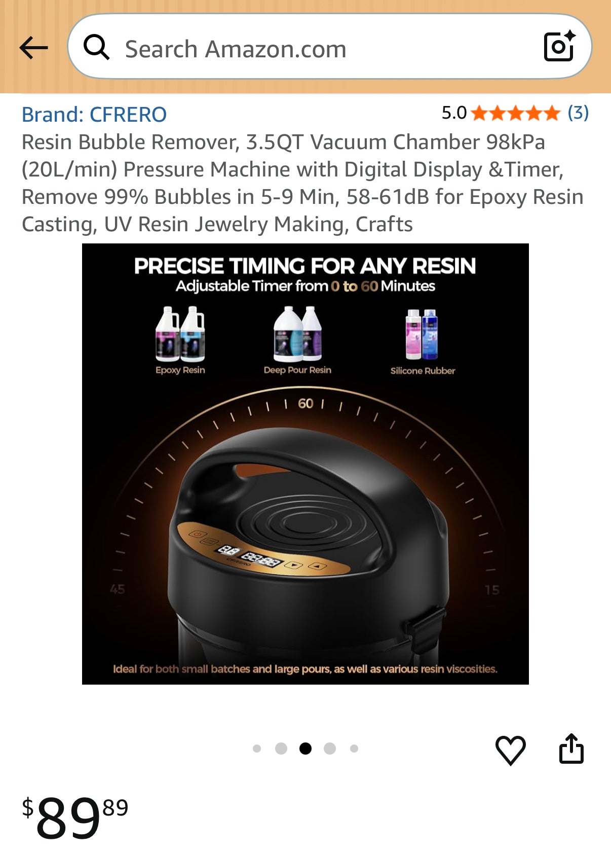 Resin Bubble Remover, 3.5QT Vacuum Chamber 98kPa (20L/min) Pressure Machine with Digital Display & Timer, Remove 99% Bubbles in 5-9 Min, 58-61dB for Epoxy Resin Casting, UV Resin Jewelry Making, Crafts