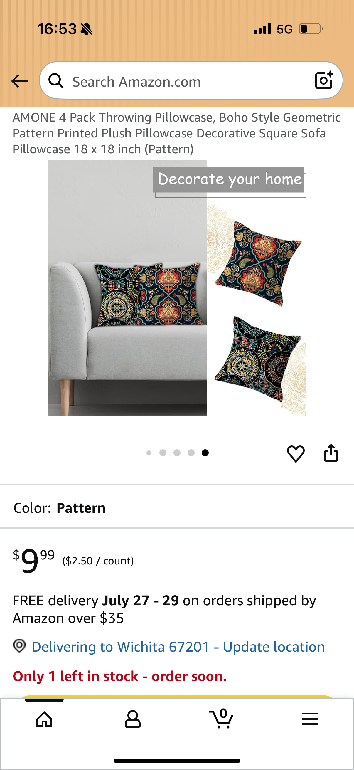 4 Pack Throwing Pillowcase, Boho Style Geometric Pattern Printed Plush Pillowcase Decorative Square Sofa Pillowcase 18 x 18 inch