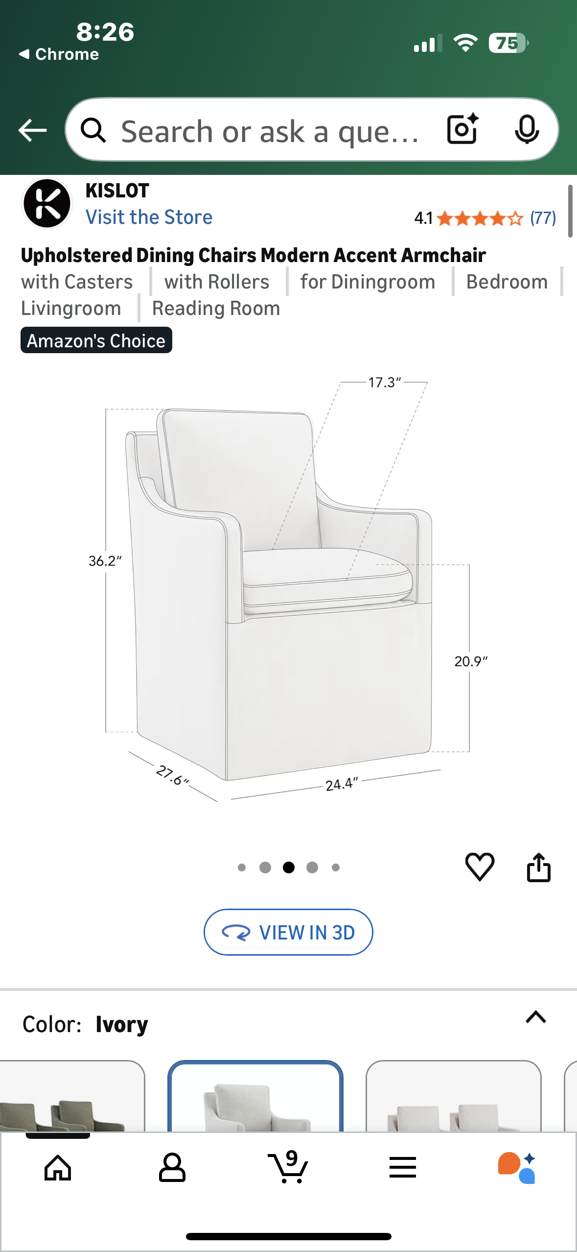 Upholstered Dining Chair, Modern Accent Armchair with Casters for Dining Room, Living Room, Reading Room (L1086)
