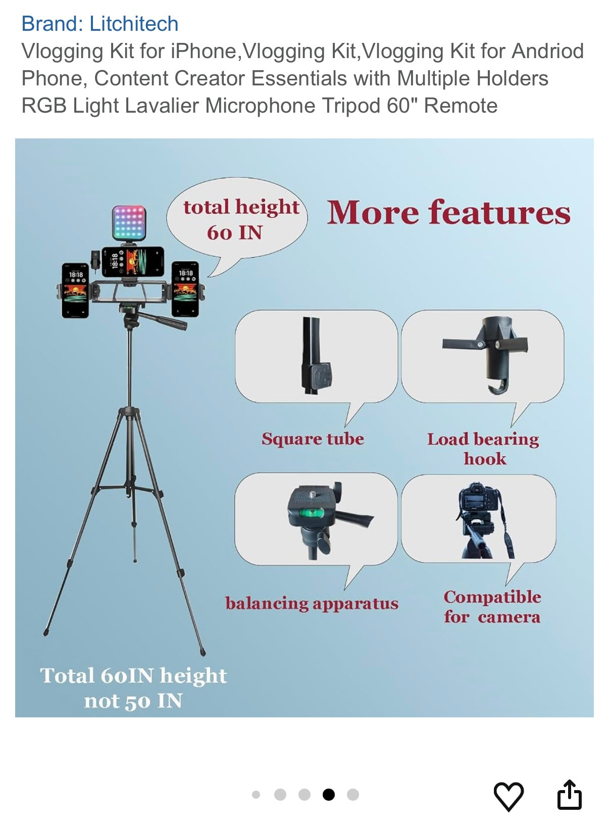 Vlogging Kit for iPhone,Vlogging Kit, Vlogging Kit for Andriod Phone, Content Creator Essentials with Multiple Holders RGB Light Lavalier Microphone Tripod 60" Remote