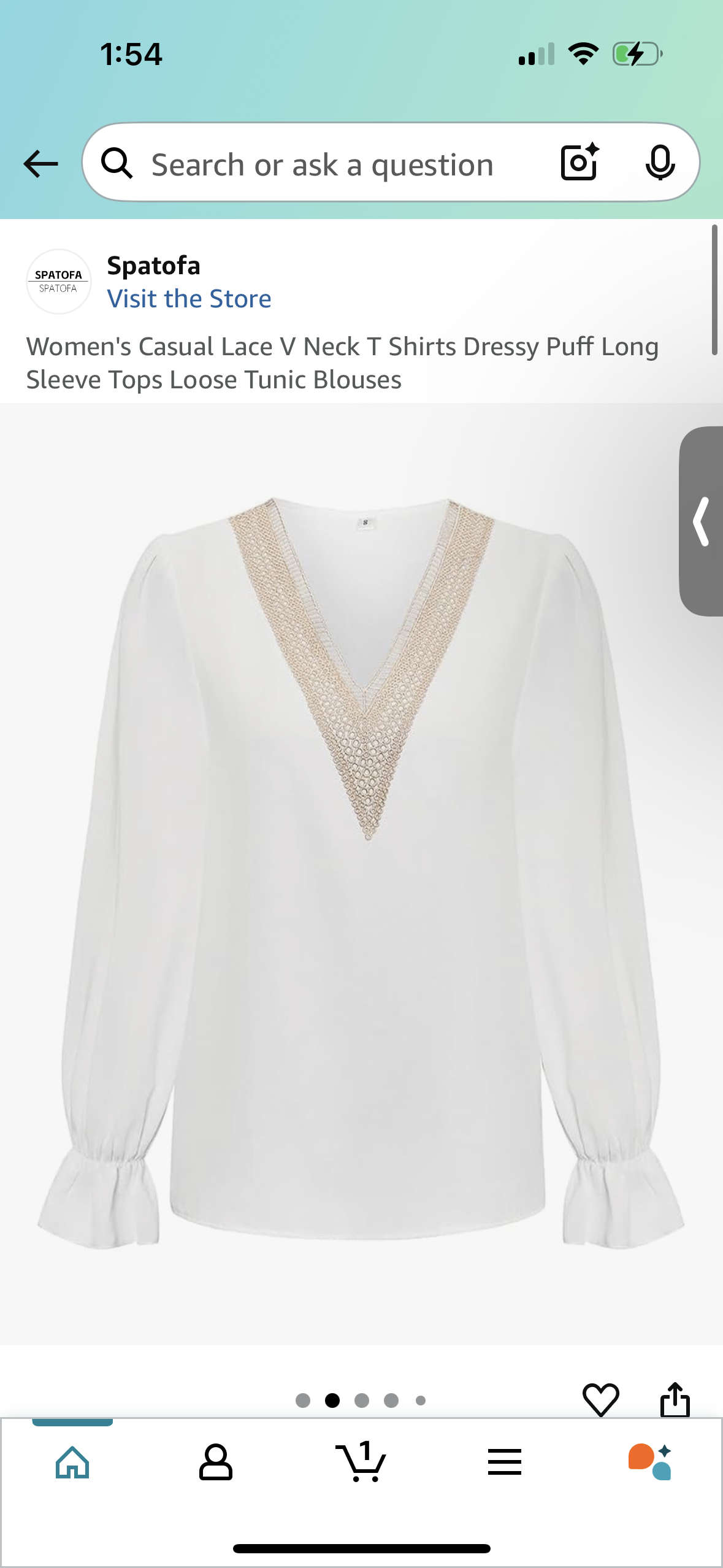 Women's Casual Lace V Neck T Shirt, Dressy Puff Long Sleeve Loose Blouse (Size L)