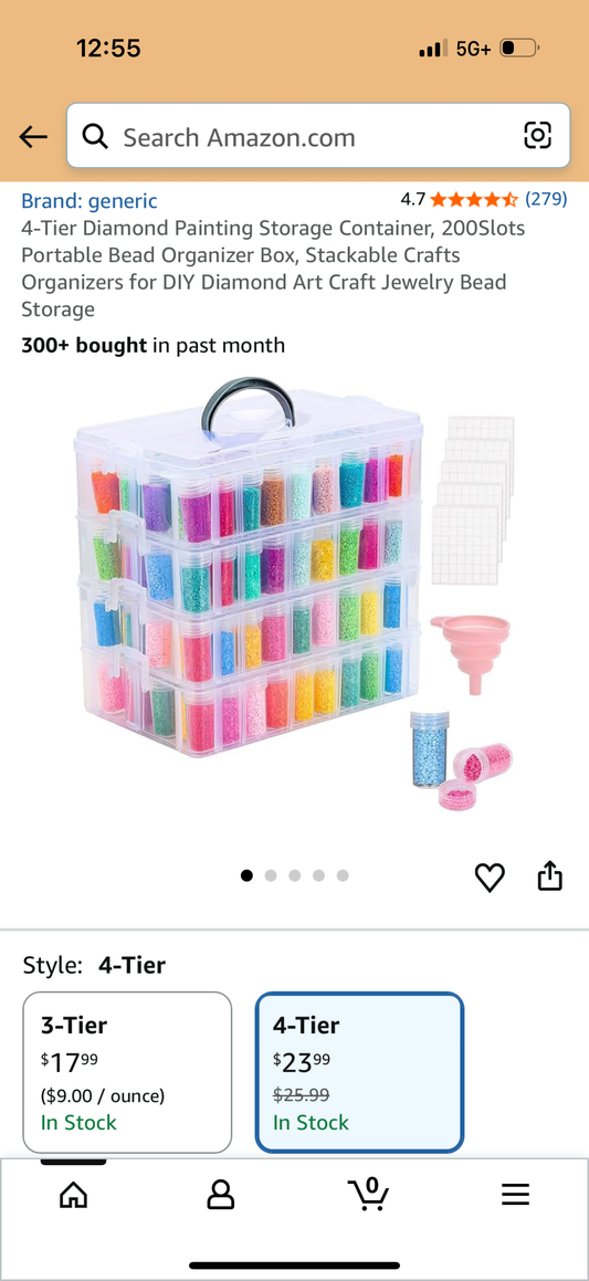 4-Tier Diamond Painting Storage Container, 200Slots Portable Bead Organizer Box, Stackable Crafts Organizers for DIY Diamond Art Craft Jewelry Bead Storage