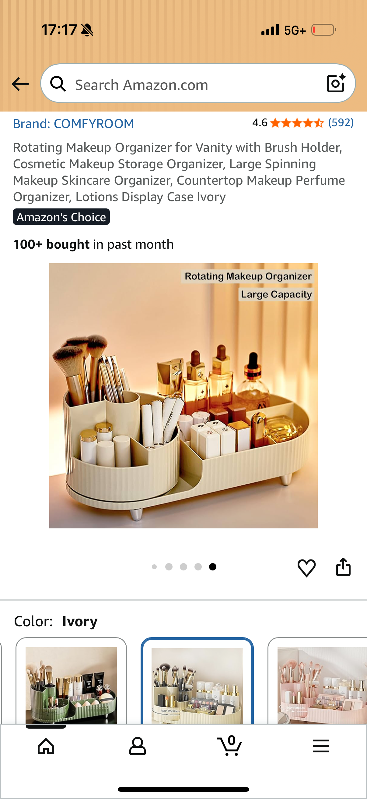 Rotating Makeup Organizer for Vanity with Brush Holder, Cosmetic Makeup Storage Organizer, Large Spinning Makeup Skincare Organizer, Countertop Makeup Perfume Organizer, Lotions Display Case Ivory