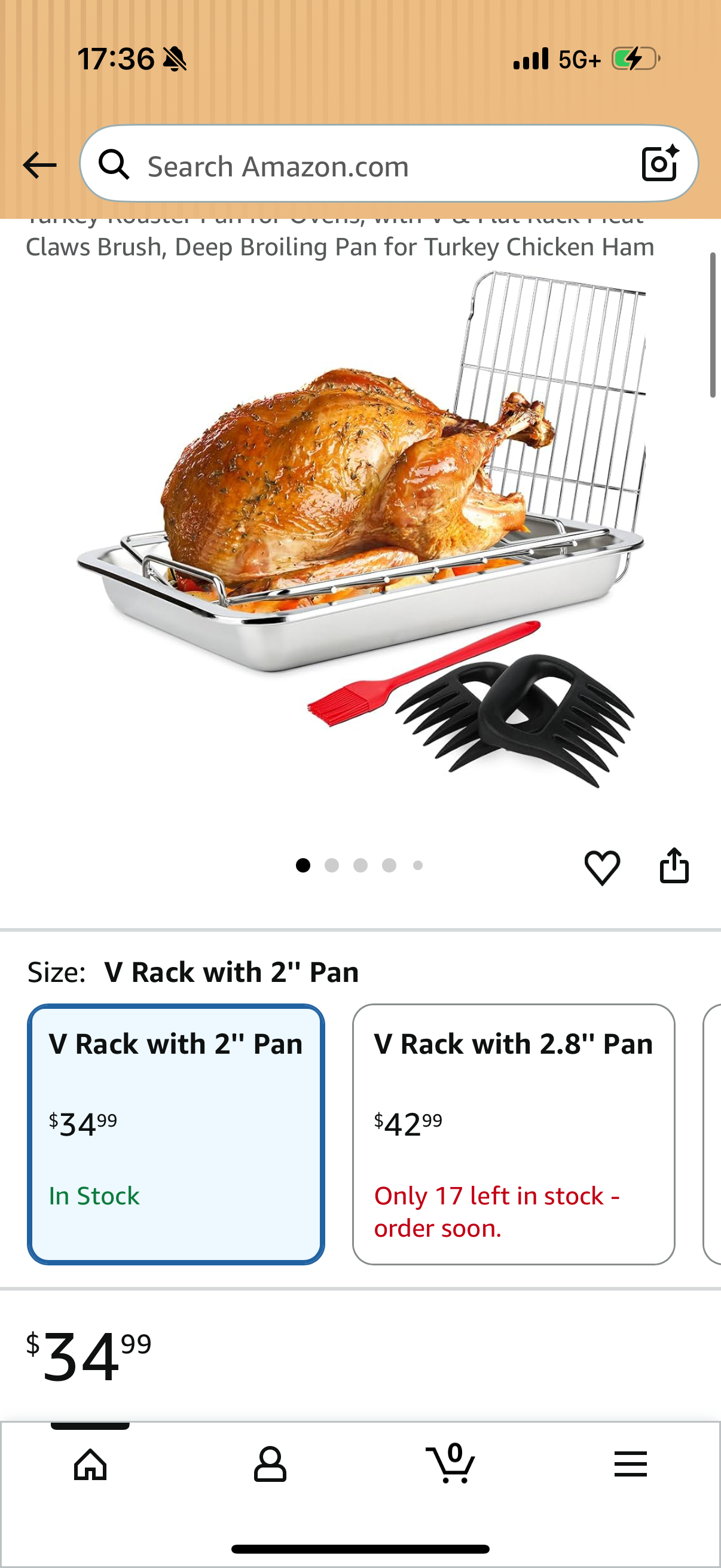 15.5 Inch Turkey Roasting Pan with V-Rack, Stainless Steel Turkey Roaster Pan for Ovens, with V & Flat Rack Meat Claws Brush, Deep Broiling Pan for Turkey Chicken Ham