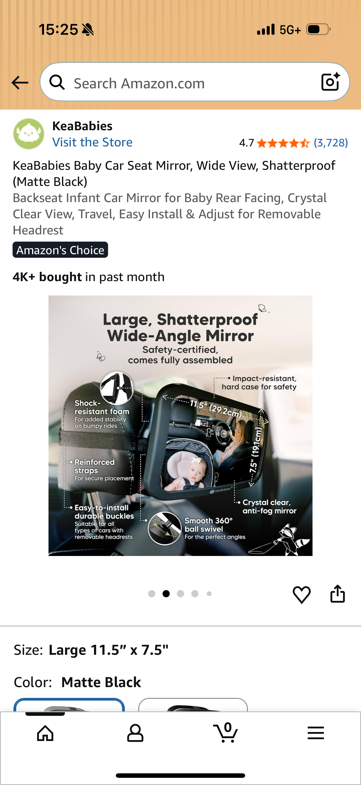 KeaBabies Baby Car Seat Mirror, Wide View, Shatterproof (Black) Backseat Infant Car Mirror for Baby Rear Facing, Crystal Clear View, Travel, Easy Install & Adjust for Removable Headrest