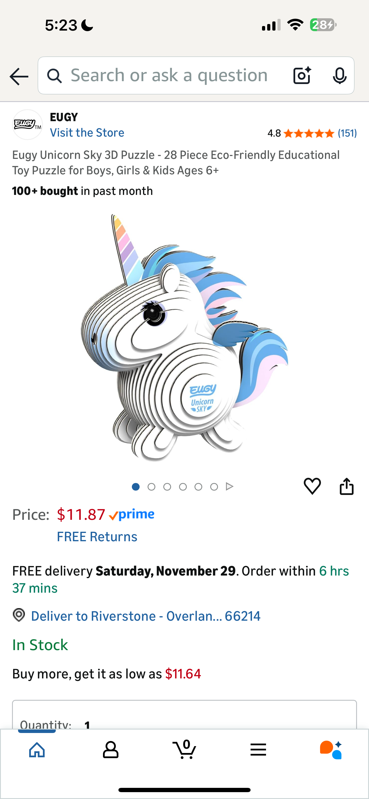 Eugy Unicorn Sky 3D Puzzle - 28 Piece Eco-Friendly Educational Toy Puzzle for Boys, Girls & Kids Ages 6+