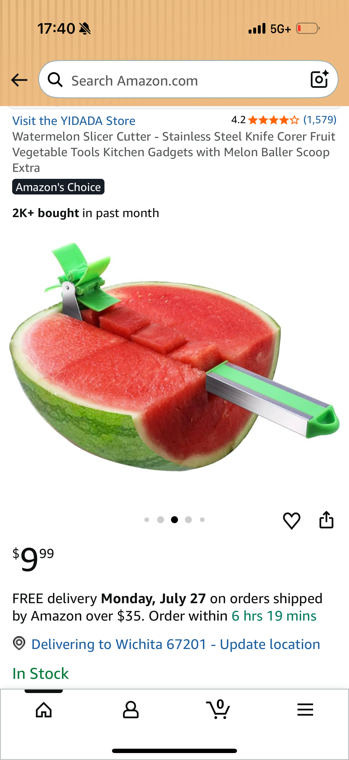 Watermelon Slicer Cutter - Stainless Steel Knife Corer Fruit Vegetable Tools Kitchen Gadgets with Melon Baller Scoop Extra