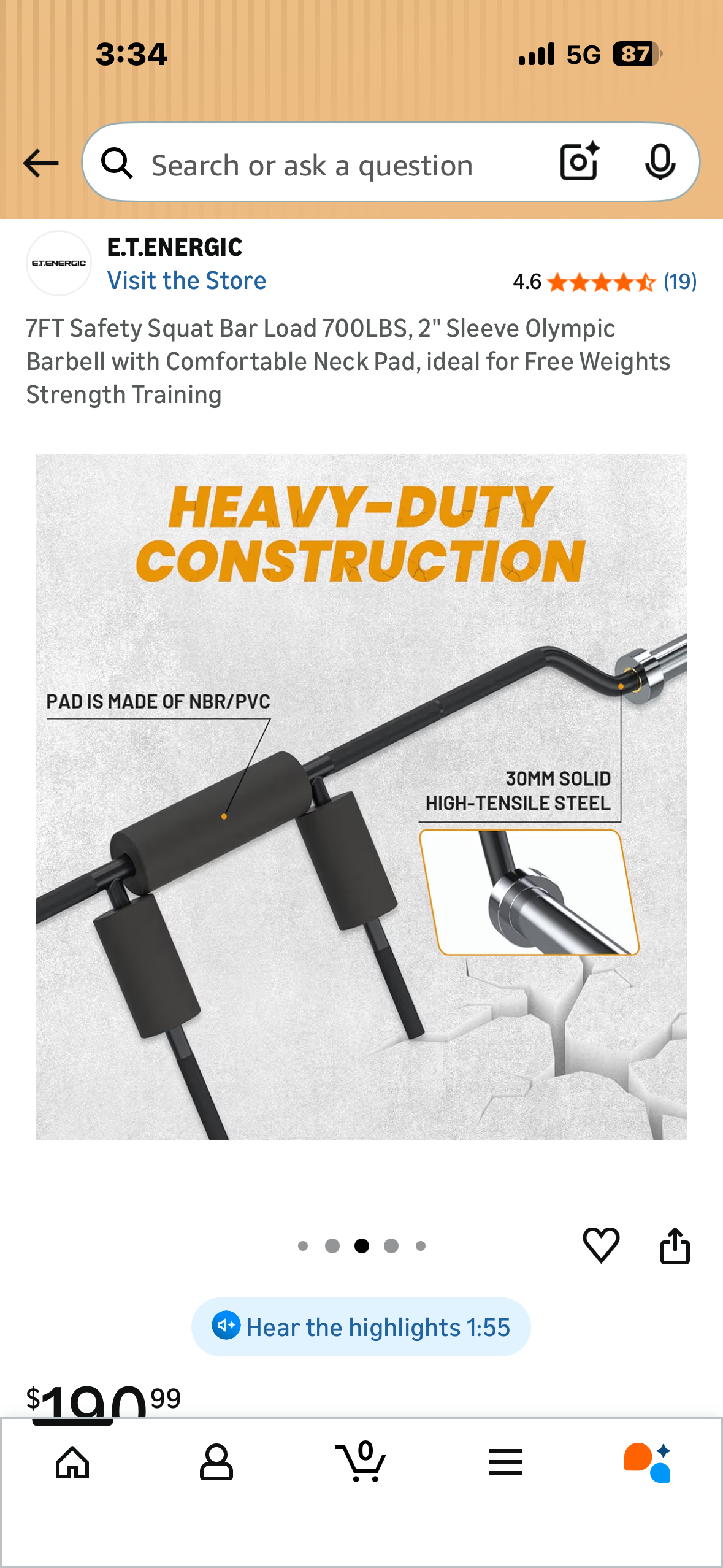 7FT Safety Squat Bar Load 700LBS, 2" Sleeve Olympic Barbell with Comfortable Neck Pad, Ideal for Free Weight Strength Training (W632)