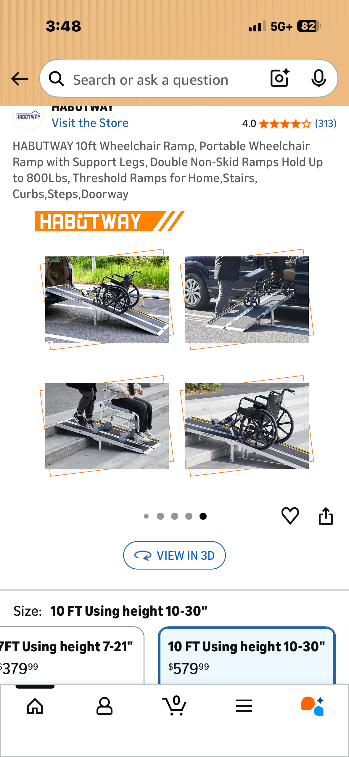 HABUTWAY 10ft Wheelchair Ramp, Portable Wheelchair Ramp with Support Legs, Double Non-Skid Ramps, Holds Up to 800Lbs, Threshold Ramps for Home,Stairs, Curbs, Steps, Doorway (R787)
