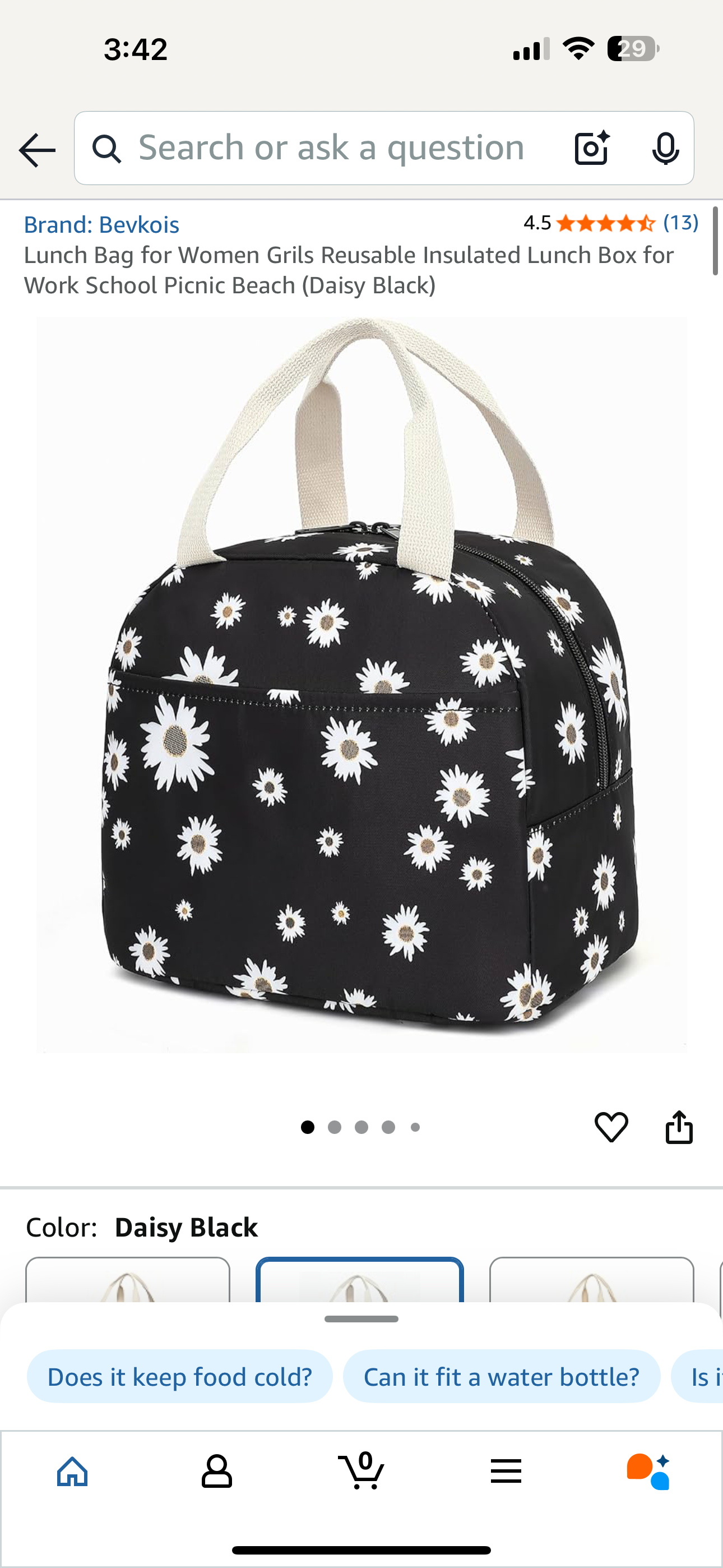 Black Daisy Lunch Bag
