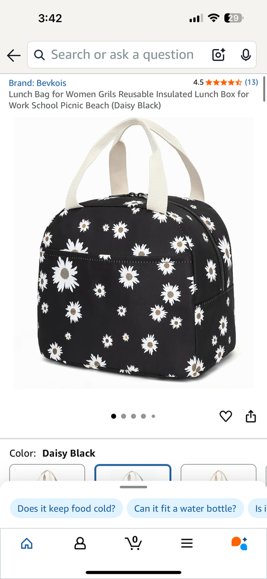 Black Daisy Lunch Bag