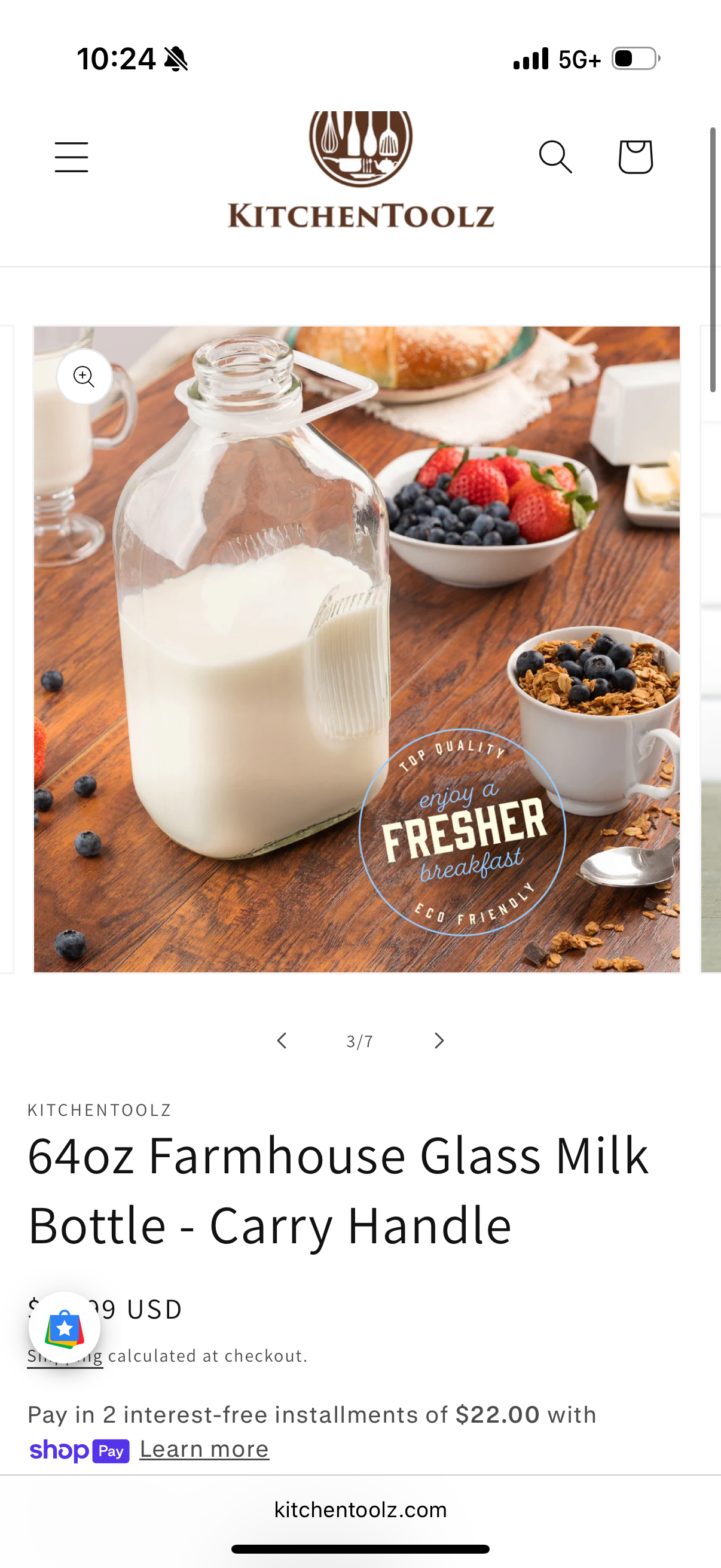 64oz Farmhouse Glass Milk Bottle - Carry Handle 2 Pack