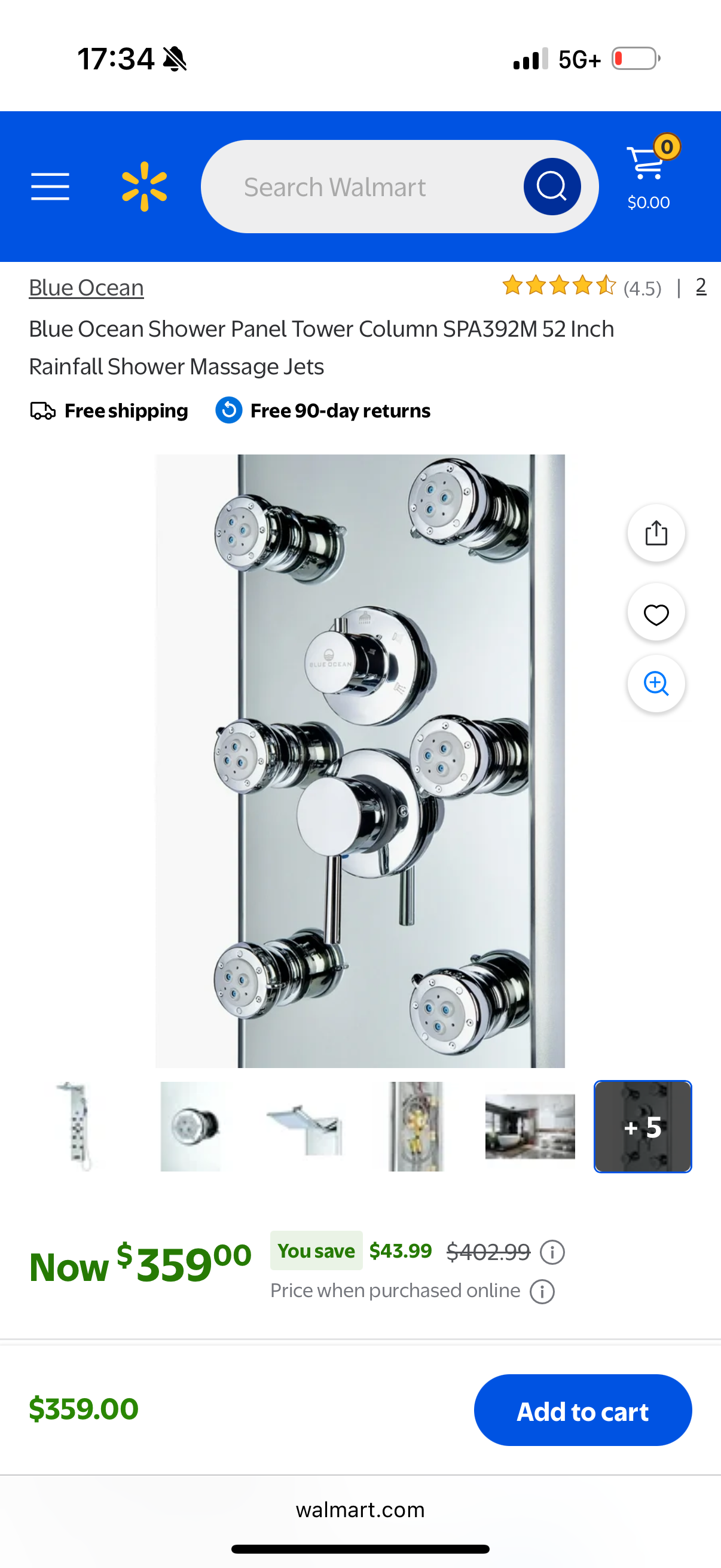 Blue Ocean Shower Panel Tower Column SPA392M 52 Inch Rainfall Shower Massage Jets (B1217)